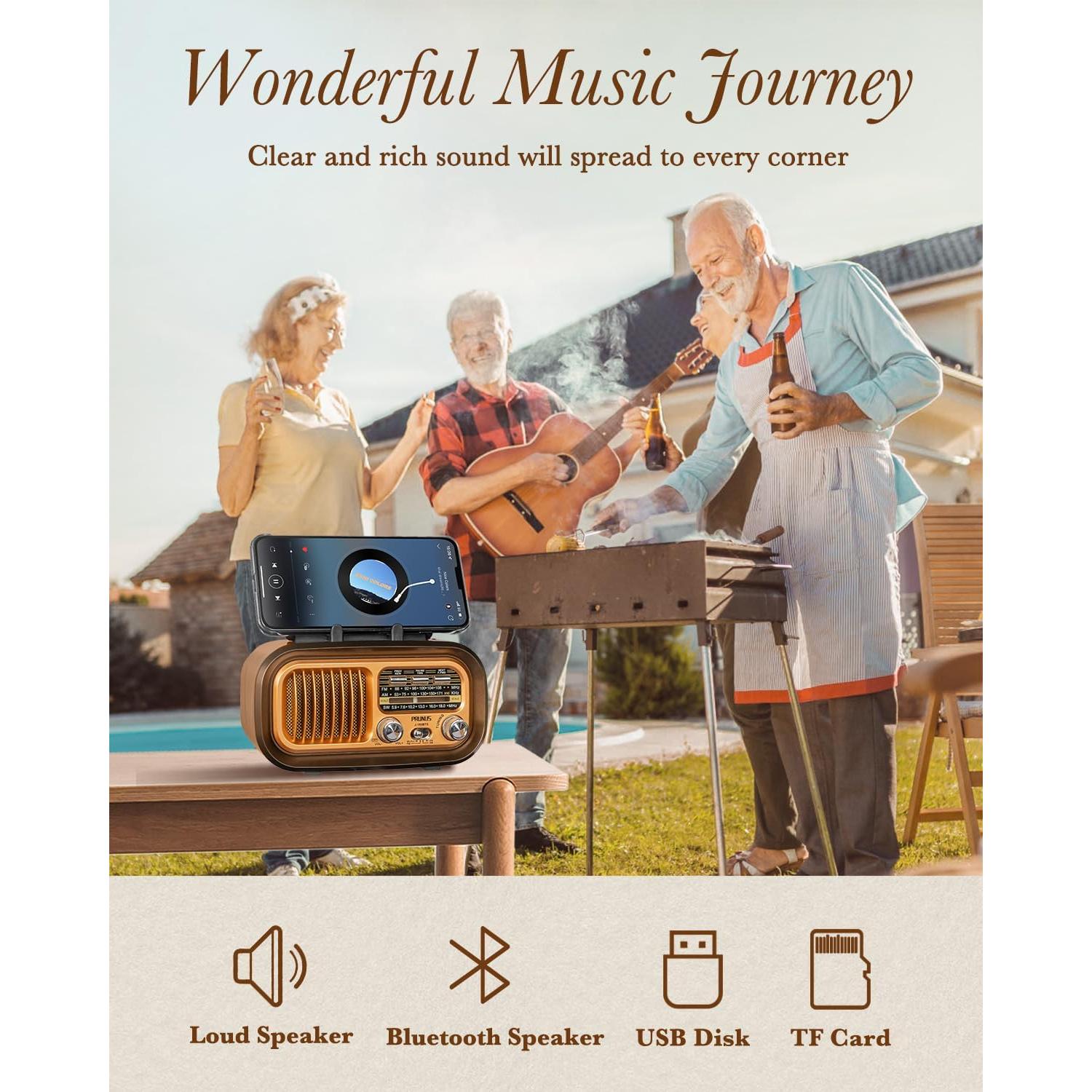 Radio Portátil PRUNUS J-150 AM FM Bluetooth Retro 0.54 kg