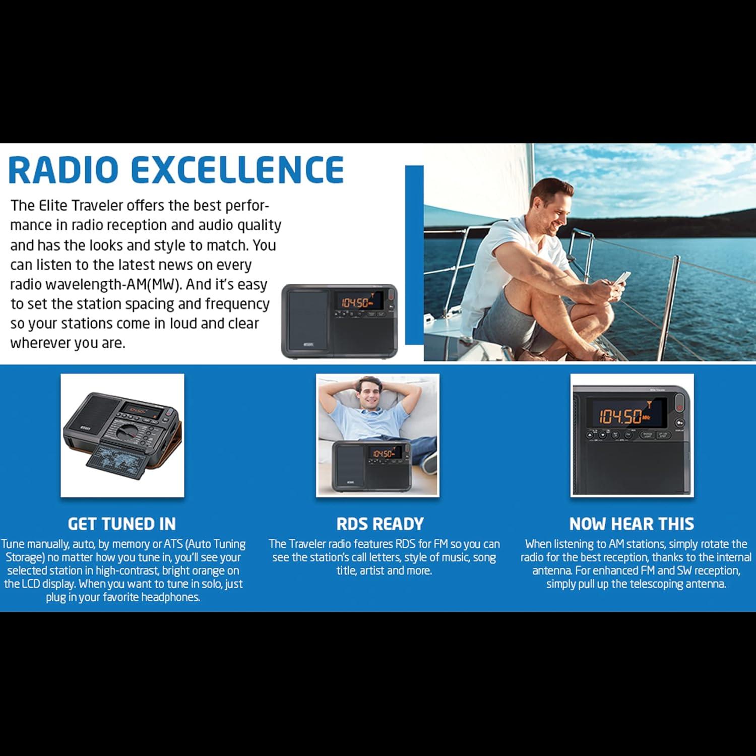 Radio Portátil Eton Elite Traveler AM/FM con RDS y Alarma