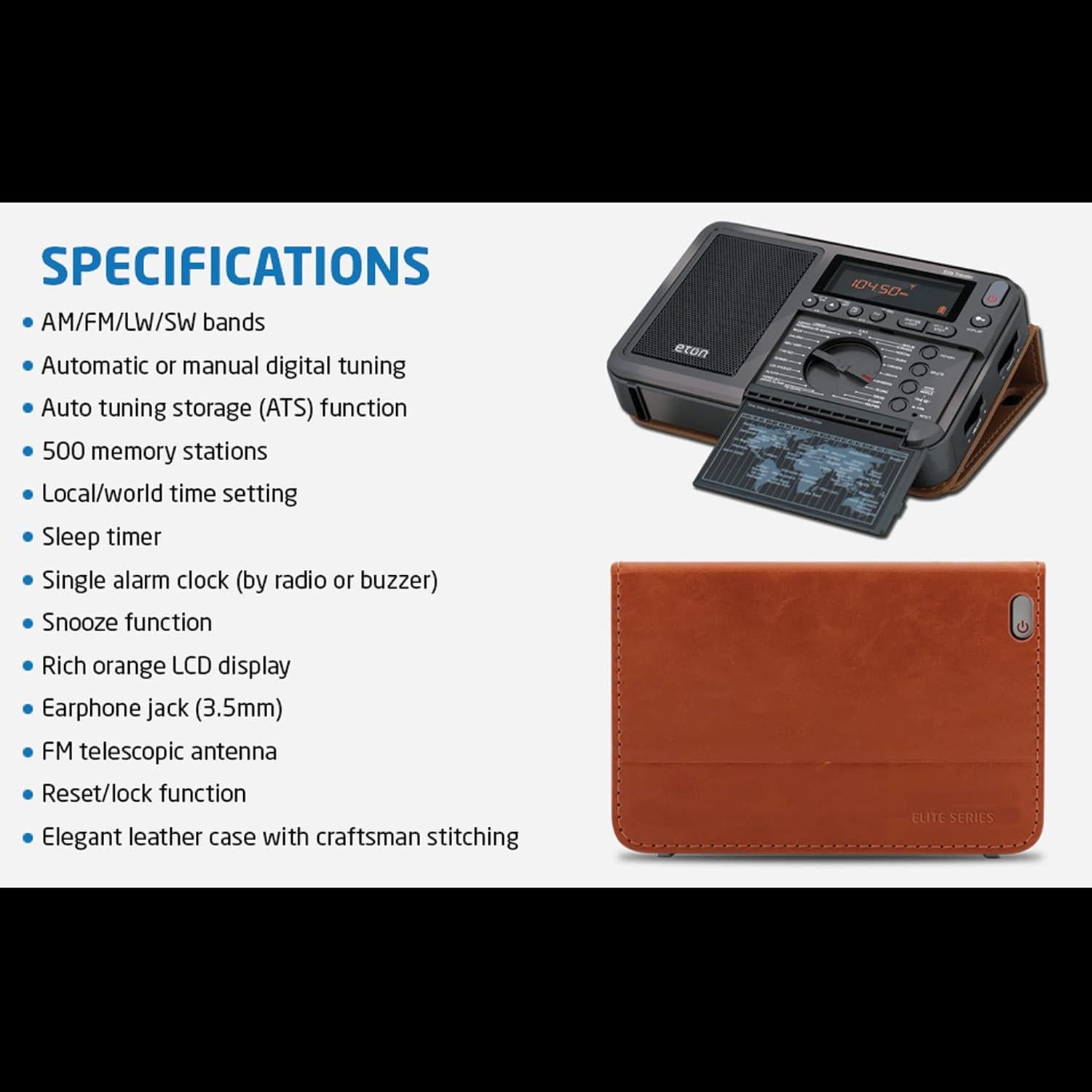 Radio Portátil Eton Elite Traveler AM/FM con RDS y Alarma