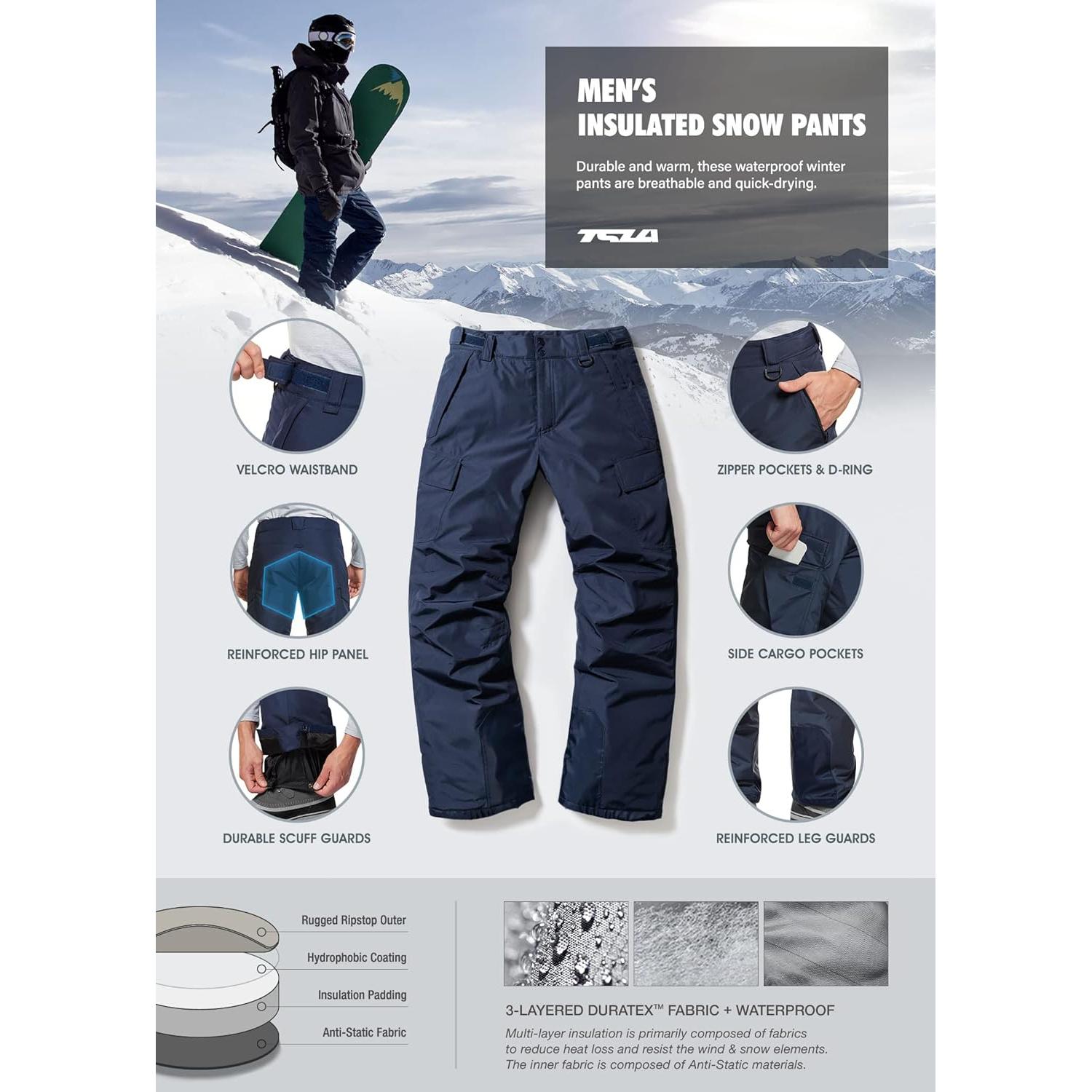 Pantalones de Nieve TSLA para Hombre XX-Large Impermeables