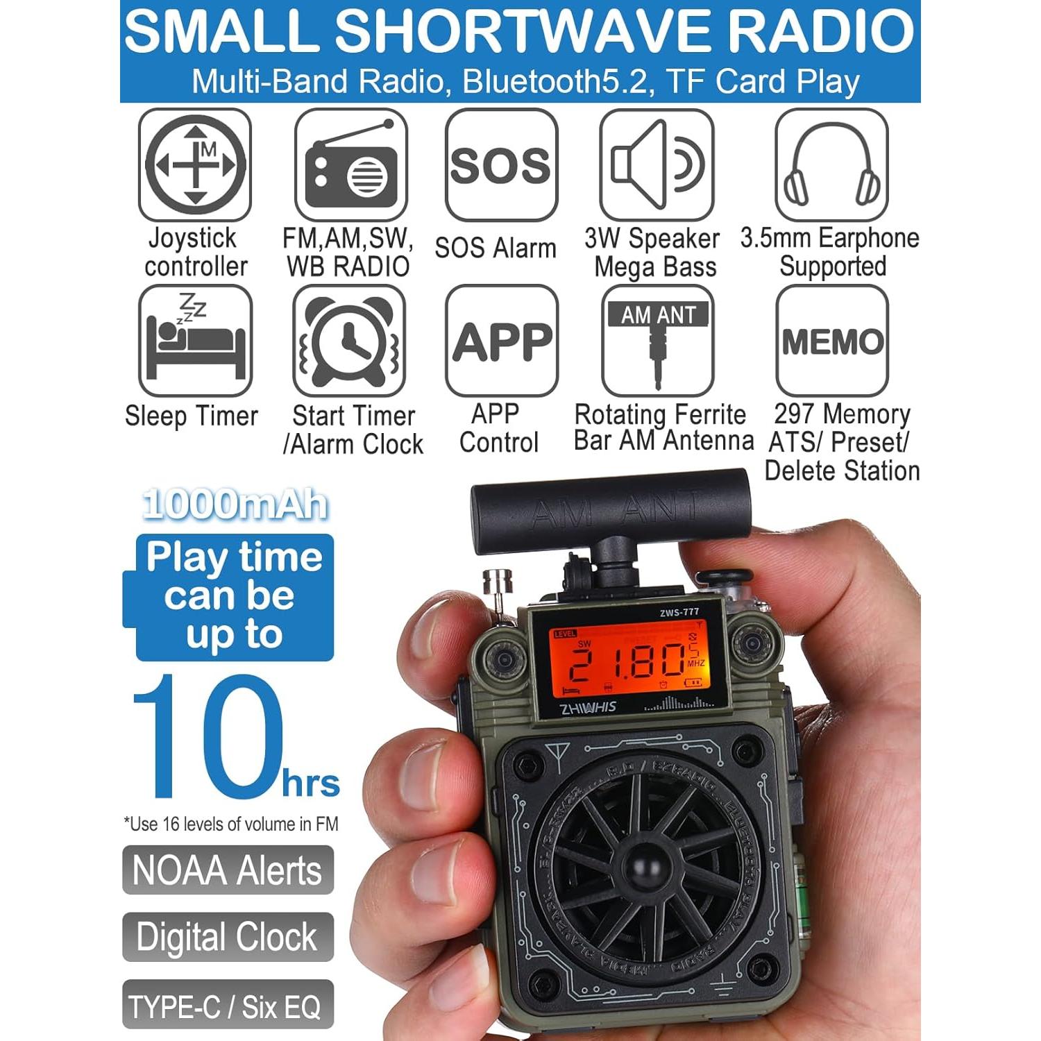 Radio ZHIWHIS ZWS-777 AM/FM/SW con Bluetooth y Alerta NOAA