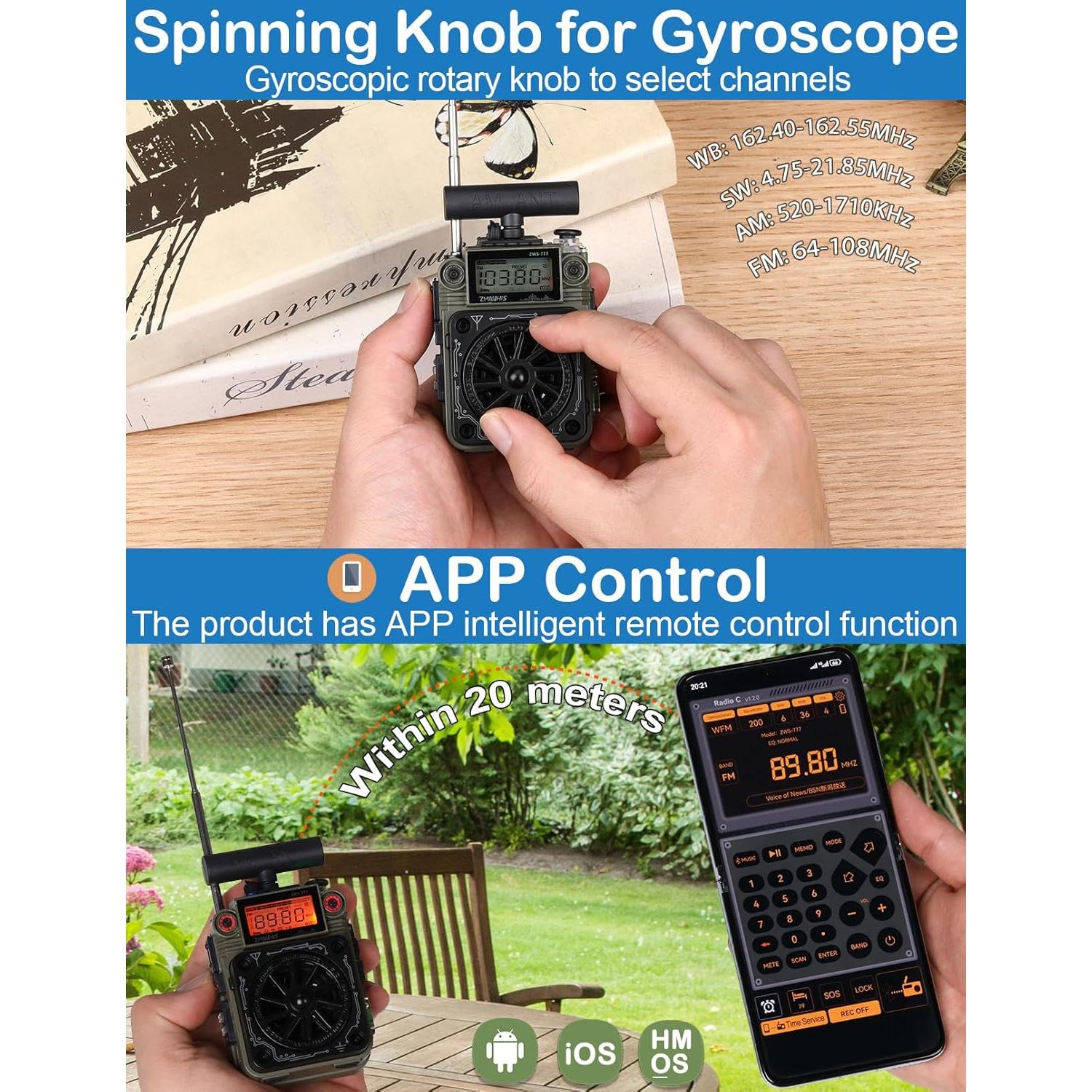 Radio ZHIWHIS ZWS-777 AM/FM/SW con Bluetooth y Alerta NOAA