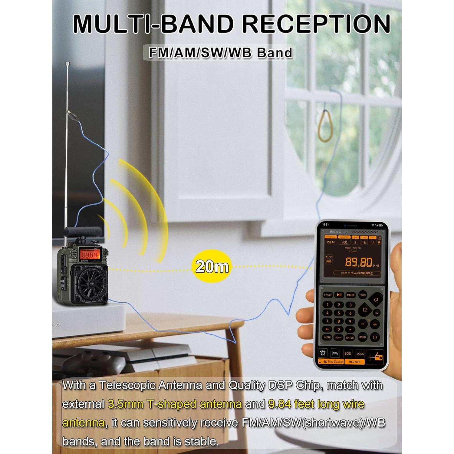 Radio ZHIWHIS ZWS-777 AM/FM/SW con Bluetooth y Alerta NOAA