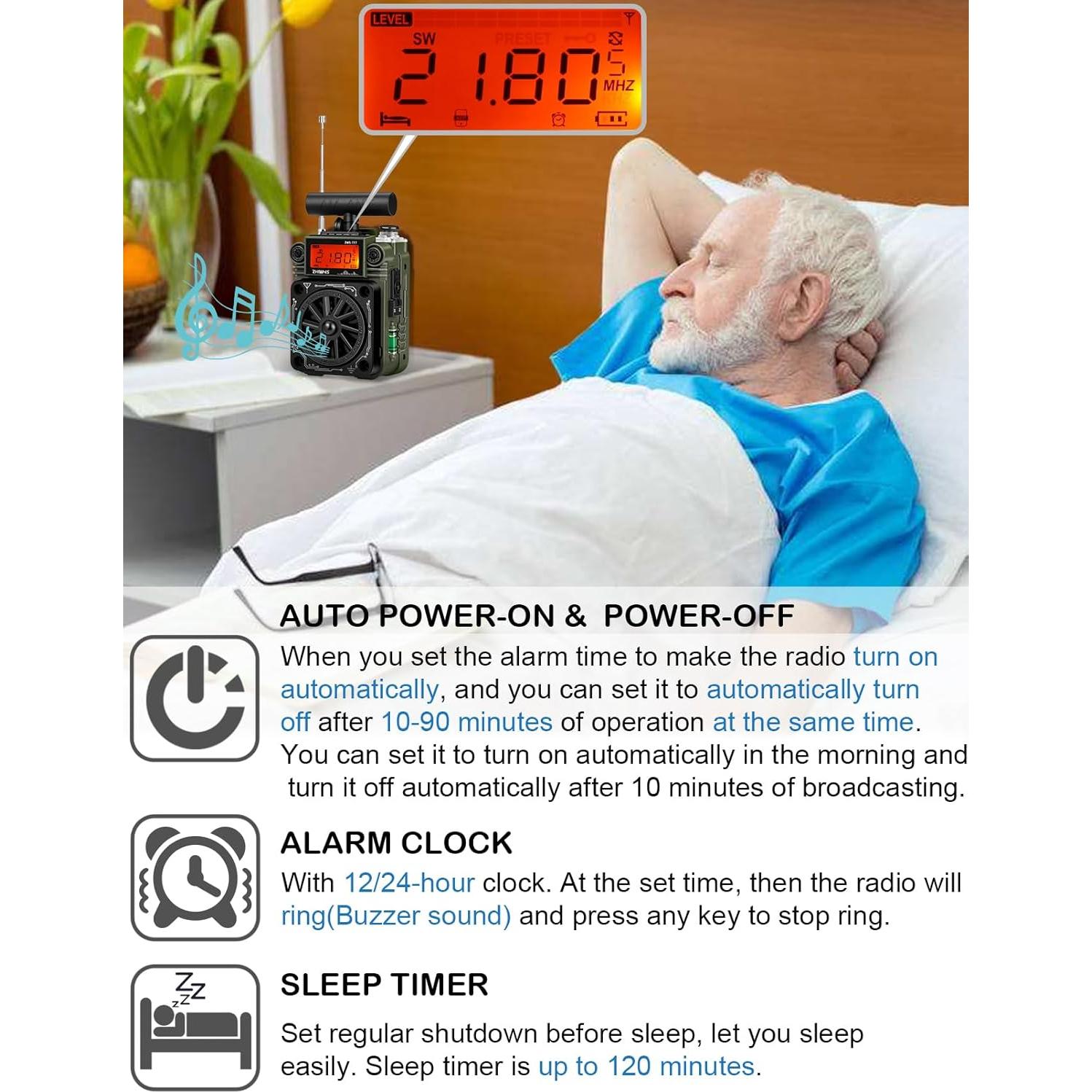 Radio ZHIWHIS ZWS-777 AM/FM/SW con Bluetooth y Alerta NOAA