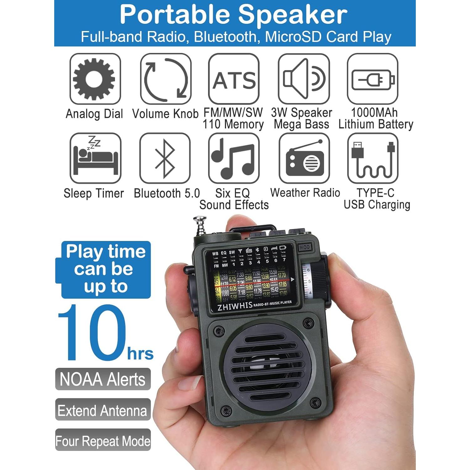 Radio Portátil ZHIWHIS ZWS-700 Bluetooth con Temporizador