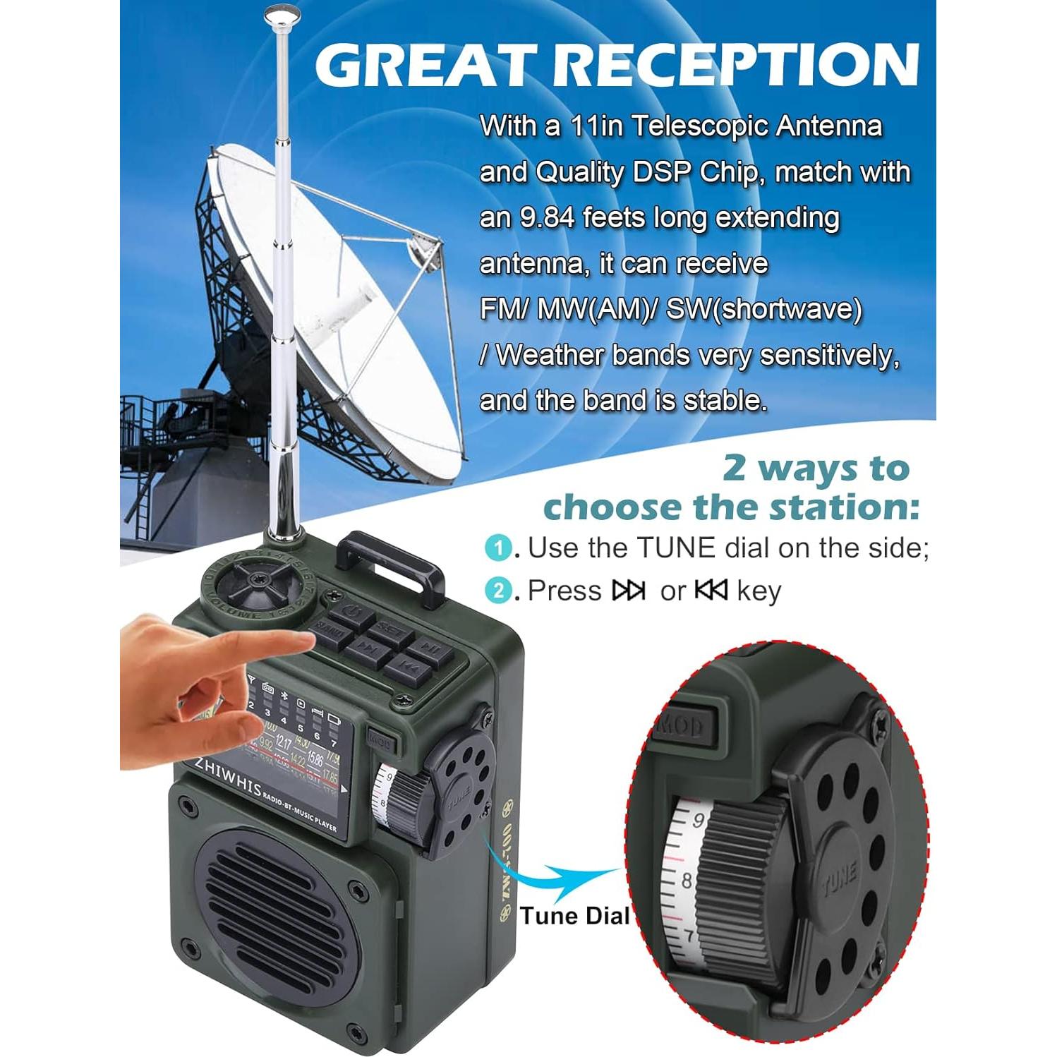 Radio Portátil ZHIWHIS ZWS-700 Bluetooth con Temporizador