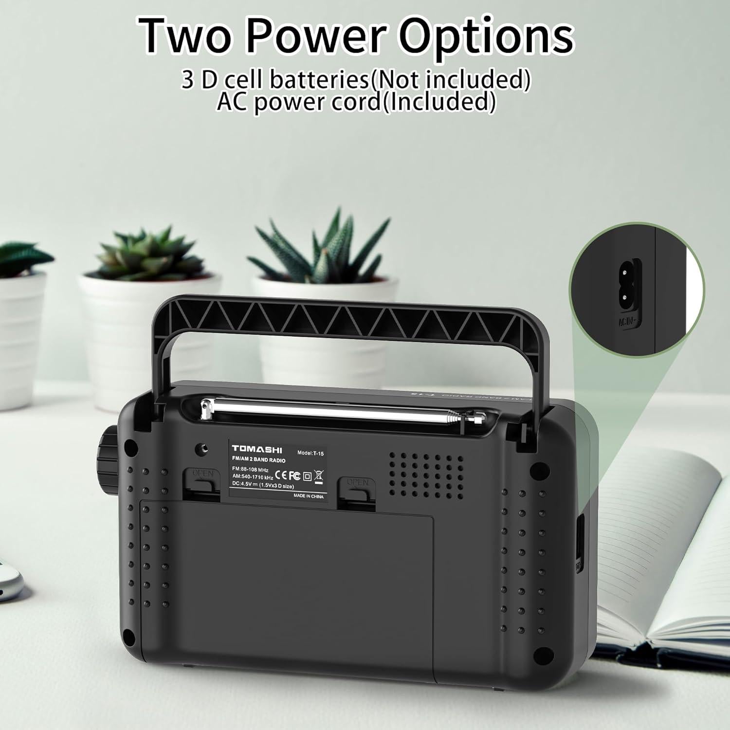 Radio Portátil AM FM TOMASHI T-15 con Altavoz 3.5"