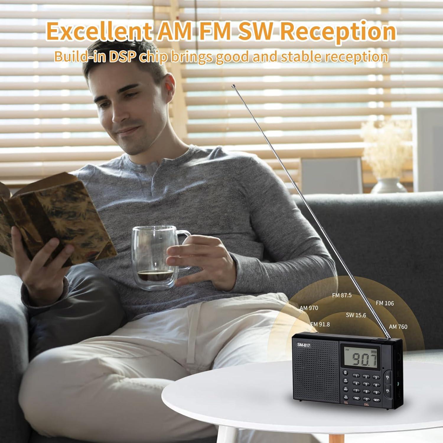 Radio portátil AM FM SW Bluetooth SEMIER 1200mAh con USB