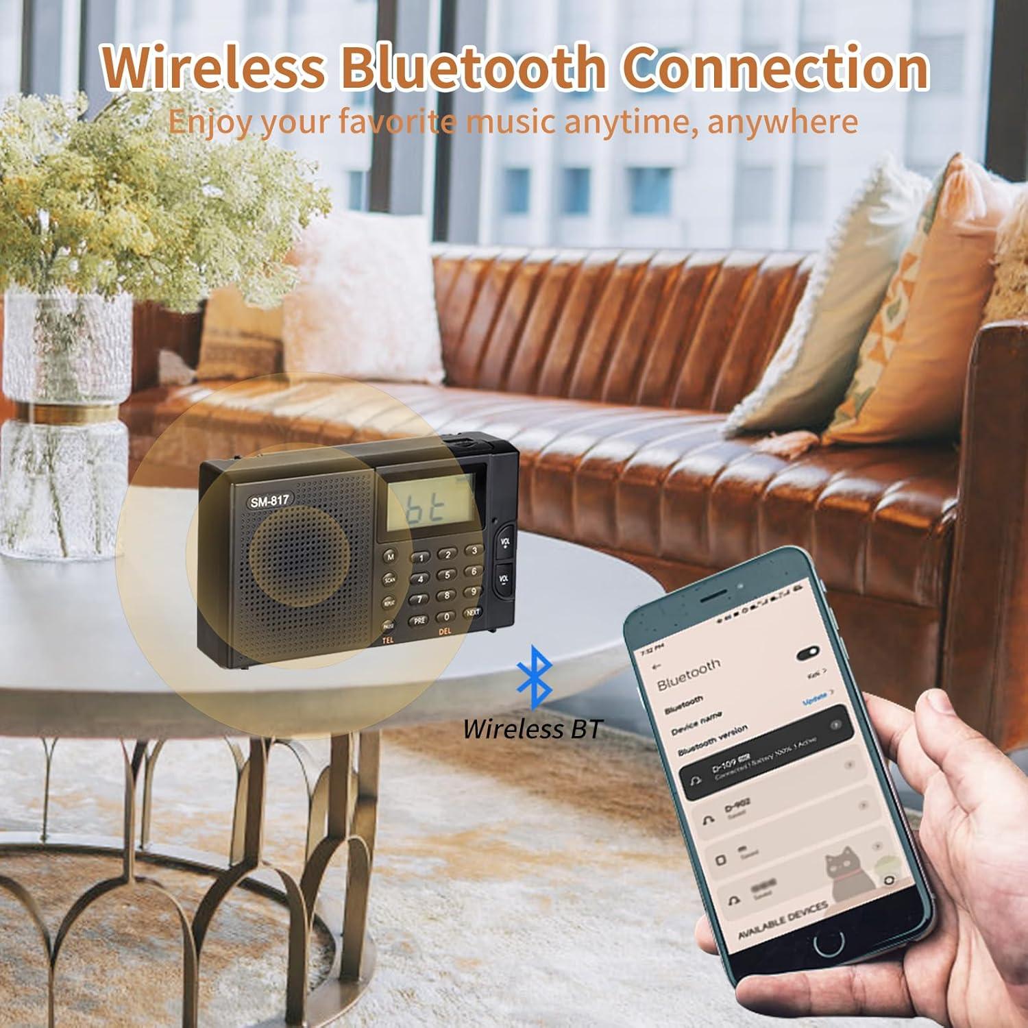 Radio portátil AM FM SW Bluetooth SEMIER 1200mAh con USB