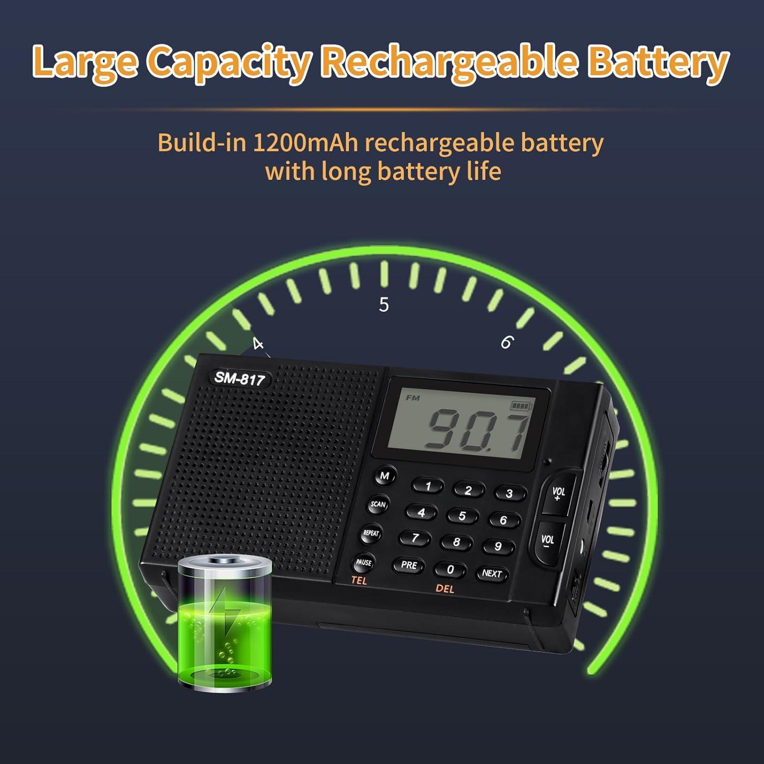 Radio portátil AM FM SW Bluetooth SEMIER 1200mAh con USB