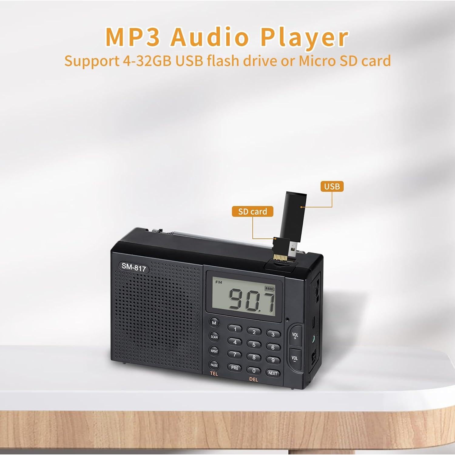 Radio portátil AM FM SW Bluetooth SEMIER 1200mAh con USB