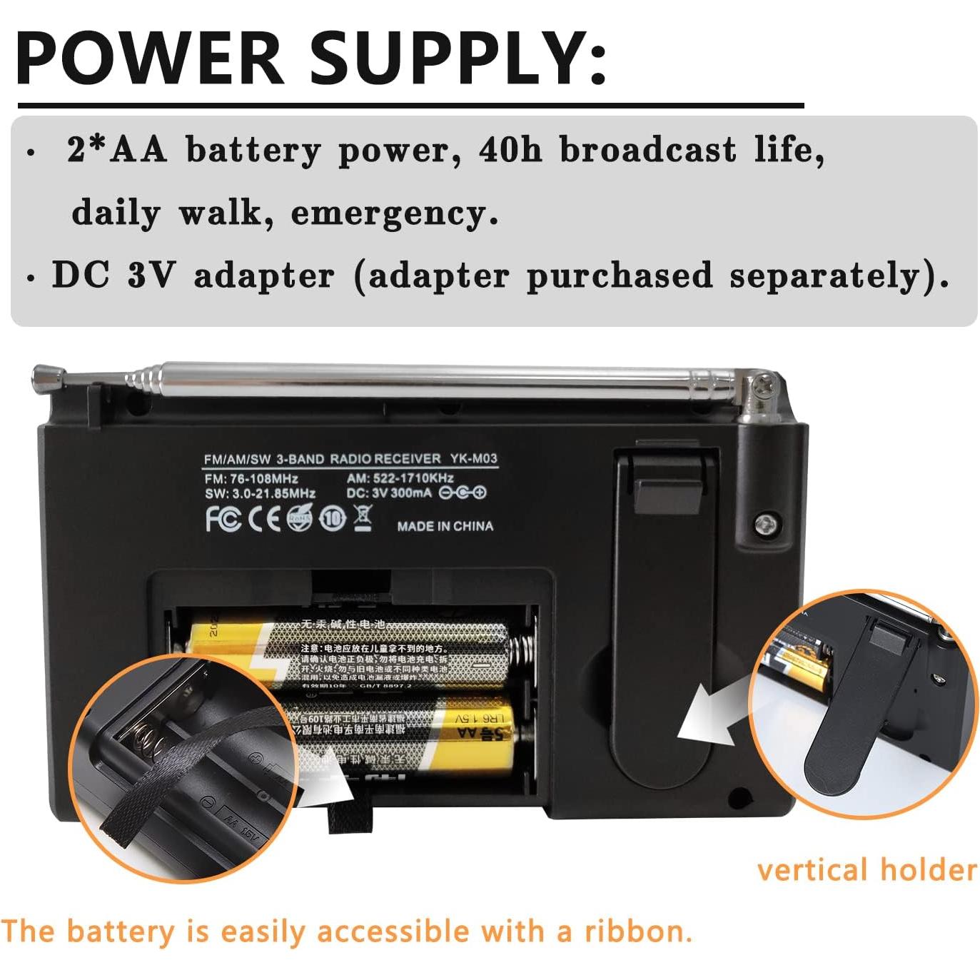 Radio portátil AM/FM/SW Rysamton YK-M03, despertador y temporizador