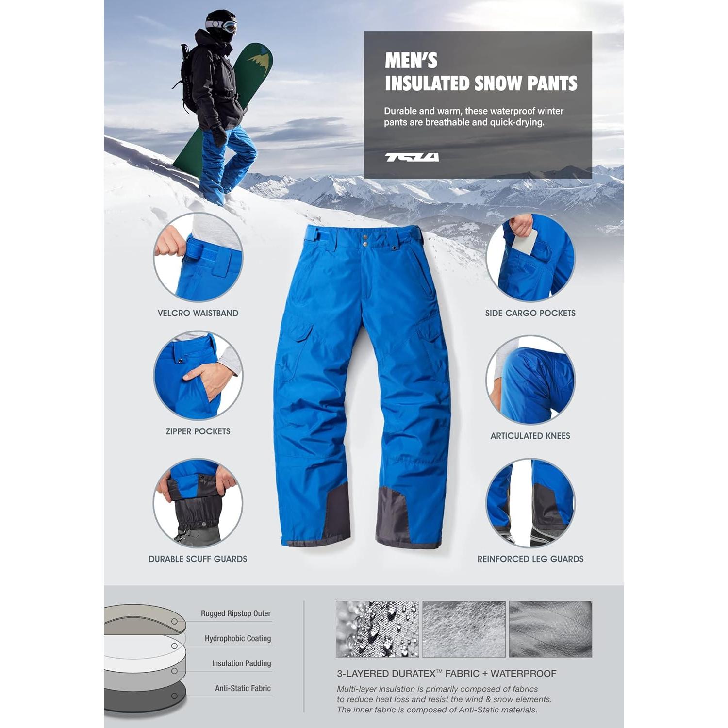 Pantalones de Nieve TSLA para Hombre XX-Large Azul