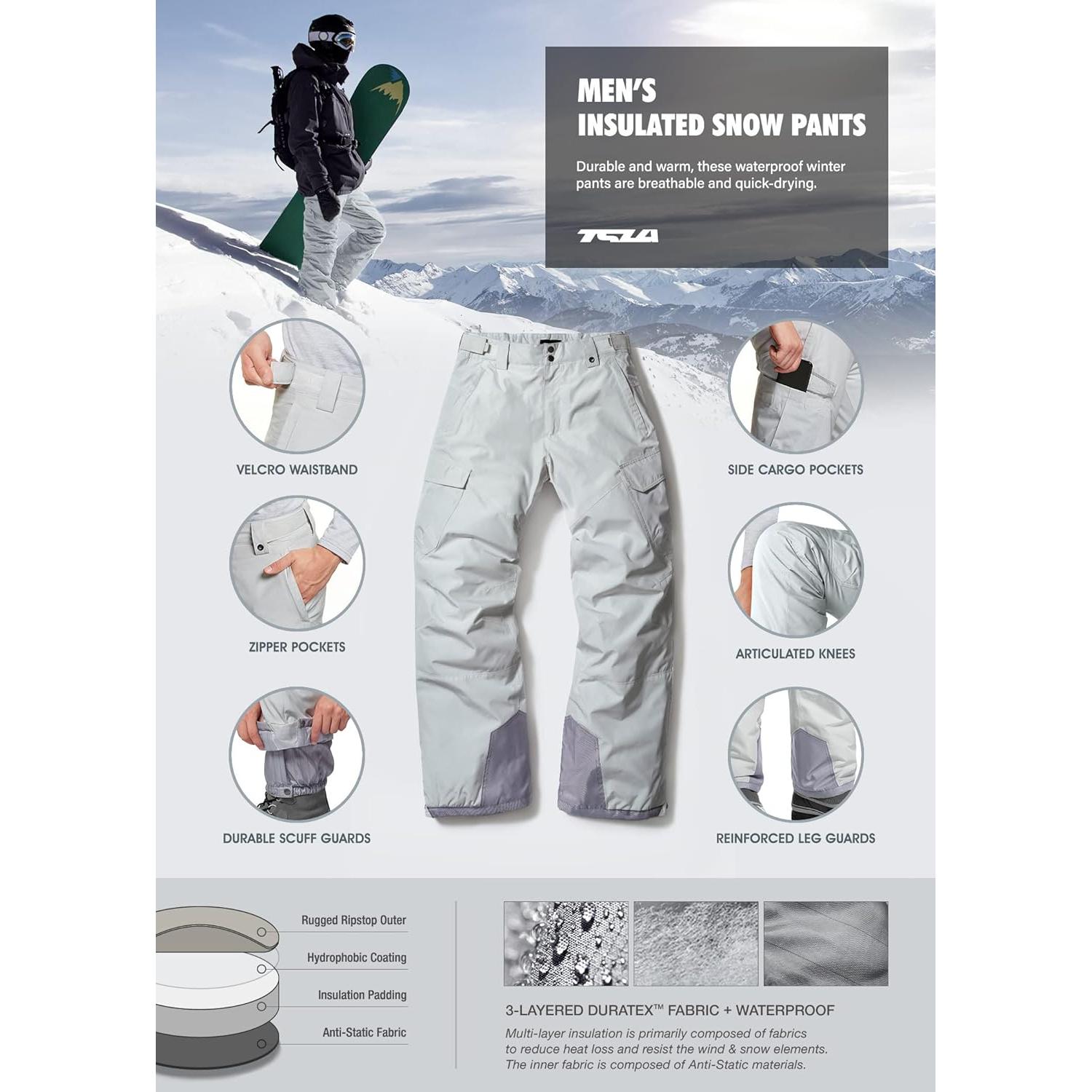 Pantalones de Nieve TSLA para Hombre XX-Large Impermeables