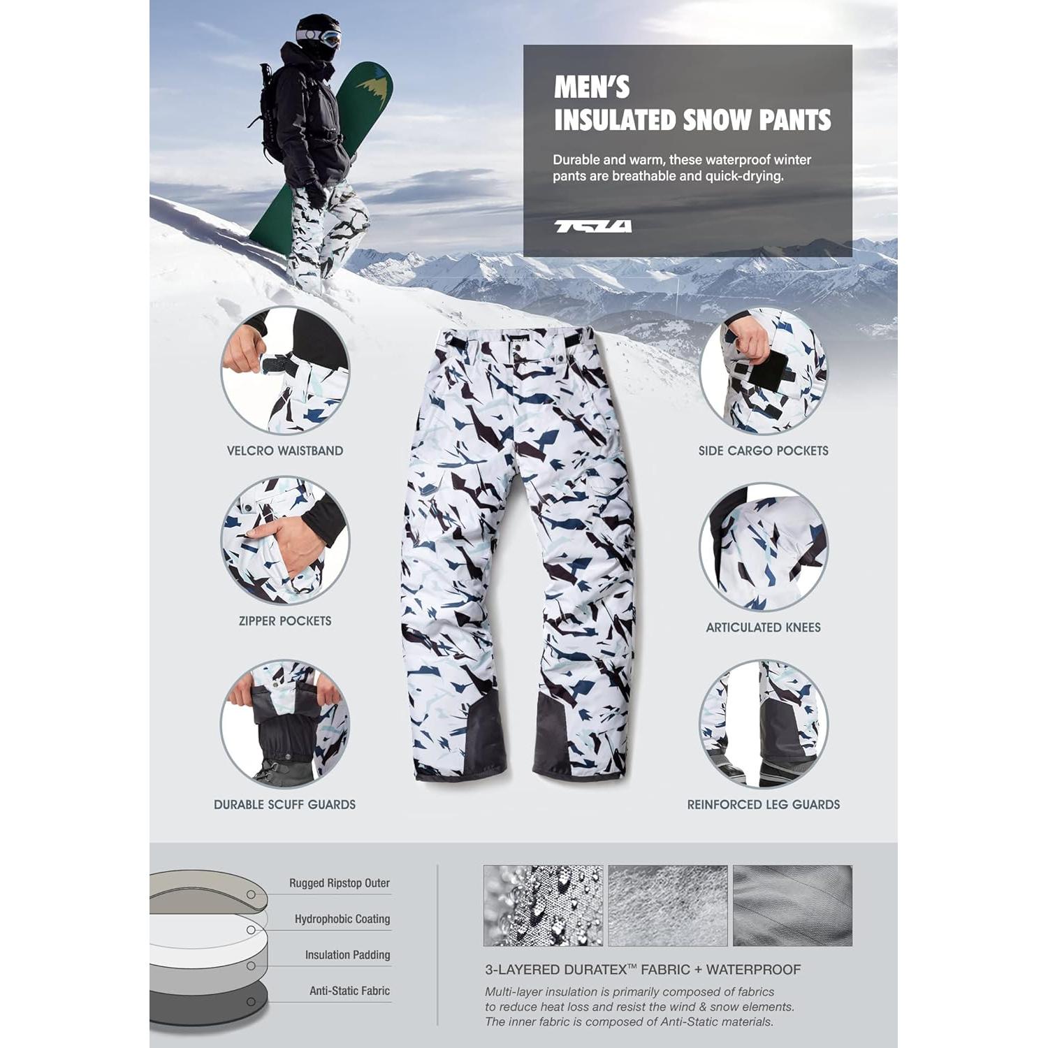 Pantalones de Nieve TSLA para Hombre XX-Large Impermeables