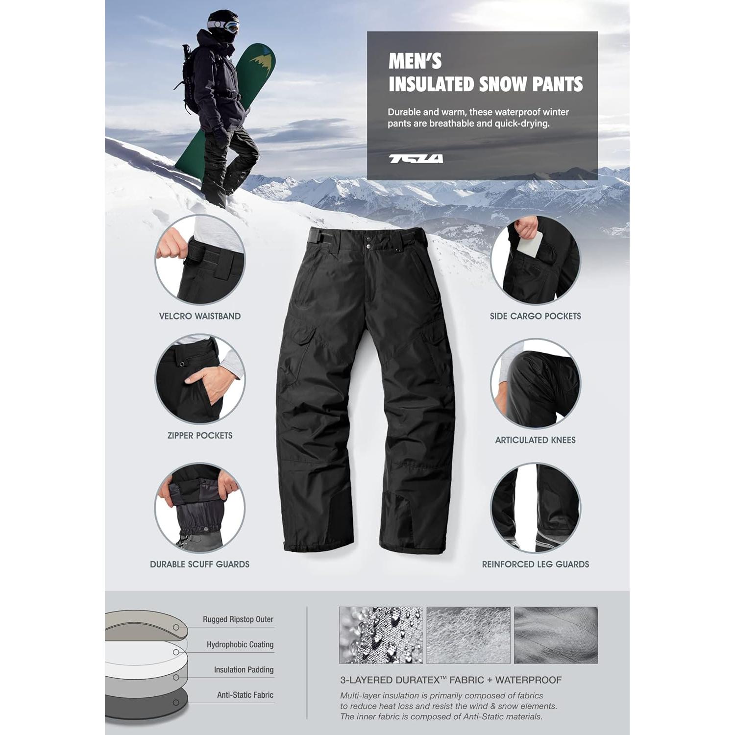 Pantalones de Nieve TSLA para Hombre XX-Large Impermeables