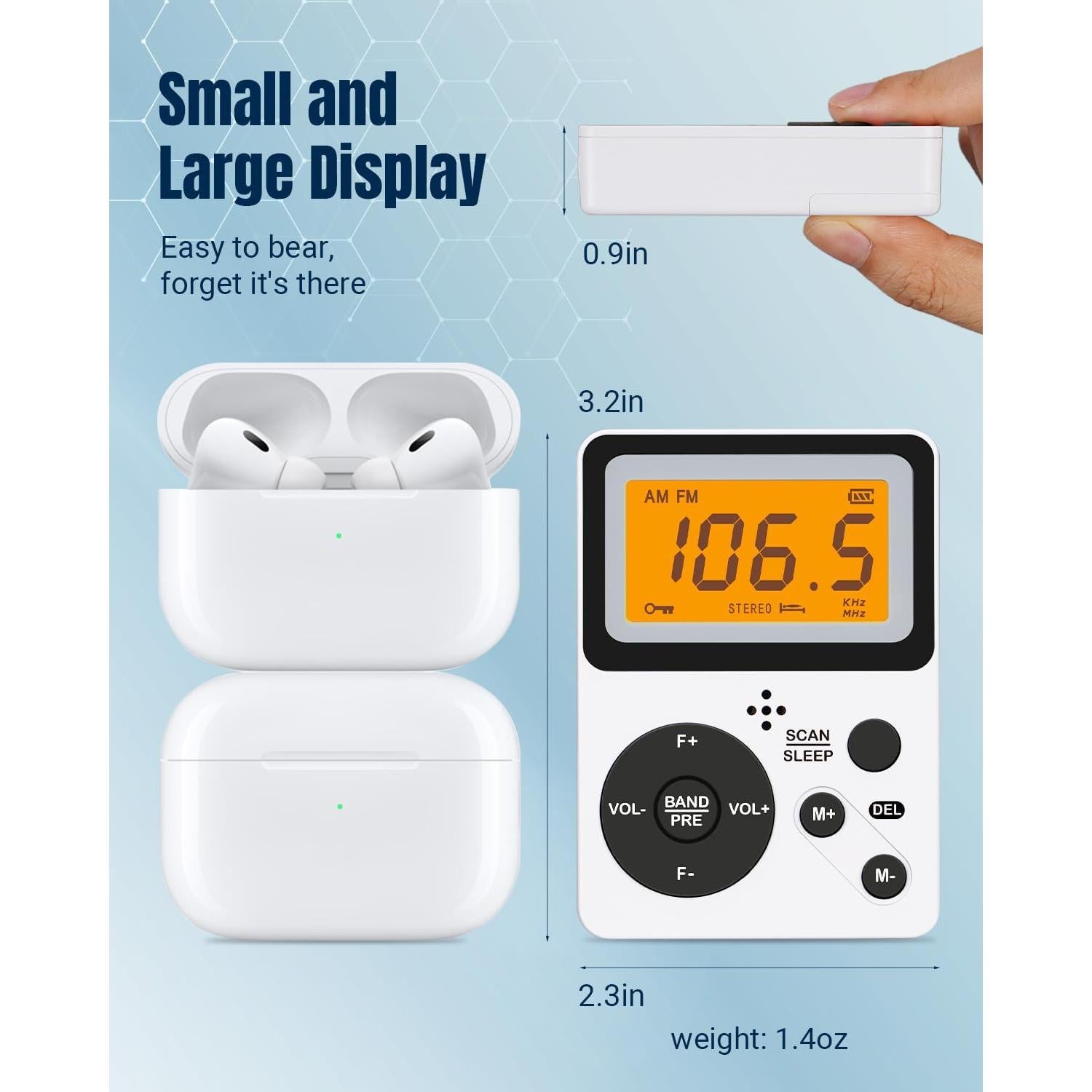 Radio Portátil AM FM PRUNUS J-159 con Auriculares Estéreo