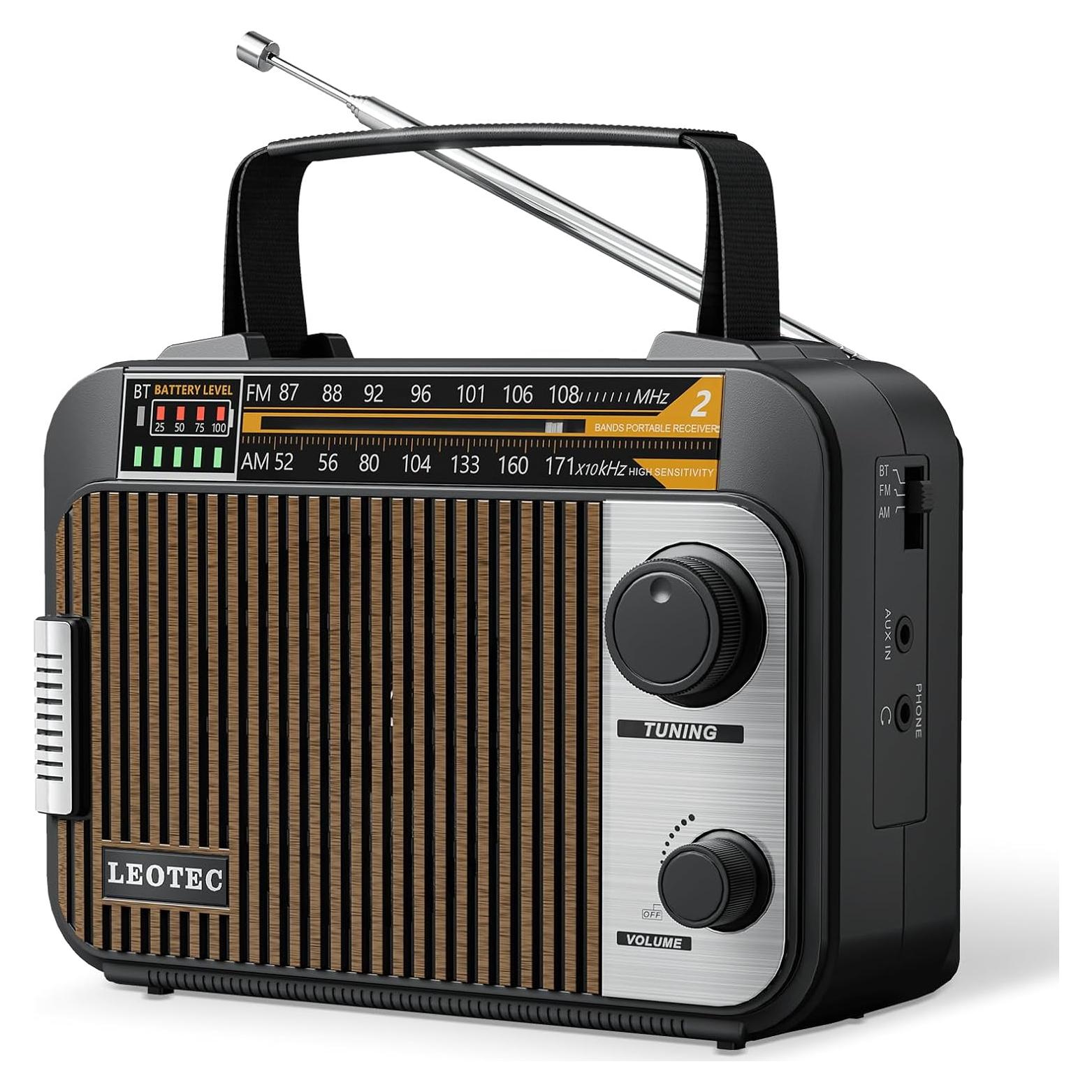 Radio Portátil AM FM LEOTEC con Bluetooth y Batería Recargable