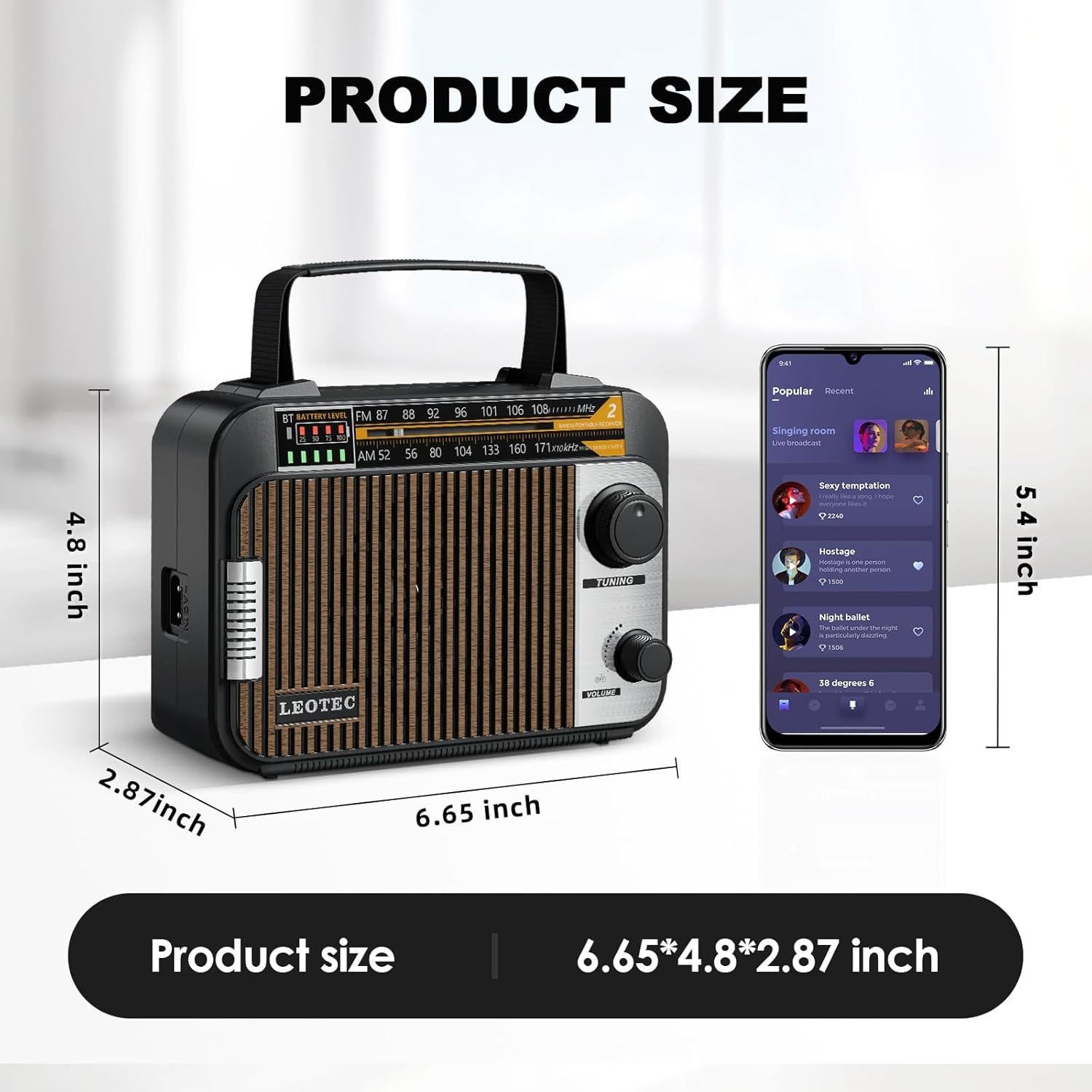 Radio Portátil AM FM LEOTEC con Bluetooth y Batería Recargable