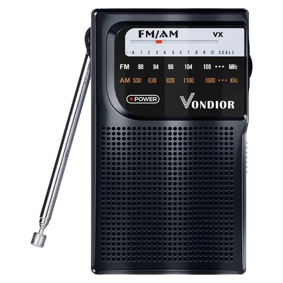 Radio portátil AM FM Vondior - Compacta, 0.45 kg, 2 pilas AA