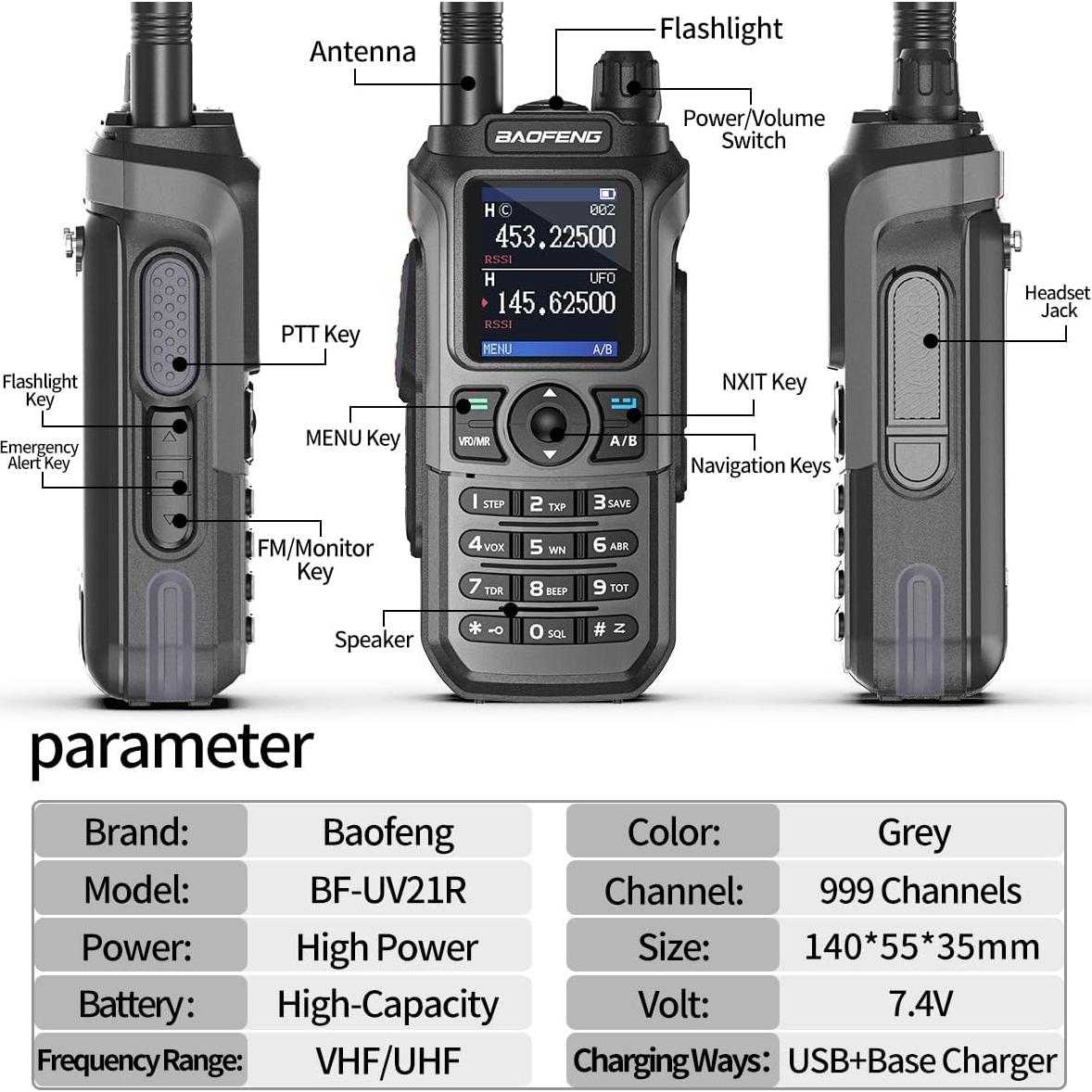 Walkie Talkie Baofeng UV-21R Portátil 999 Canales IP54