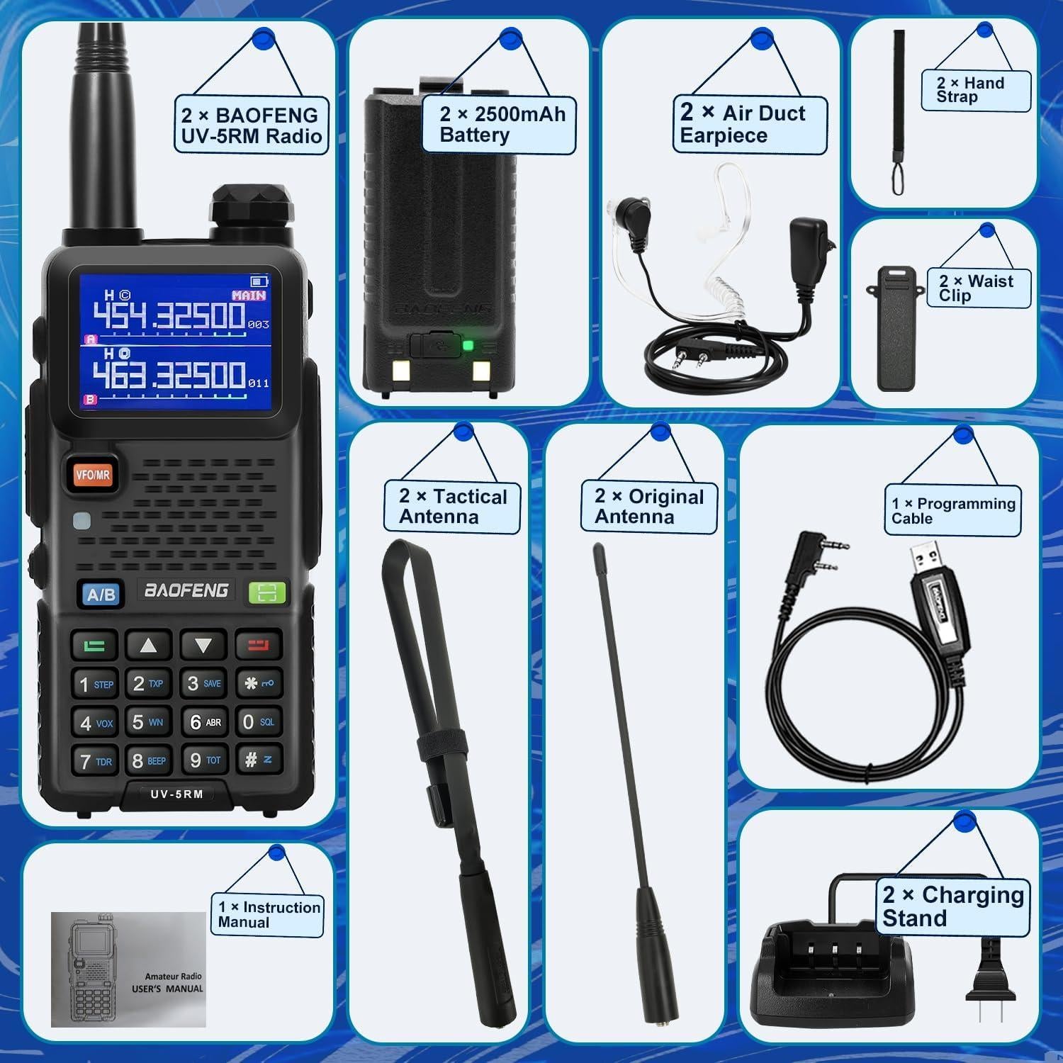 Radio BAOFENG UV-5RM 10W Portátil con Antena Táctica 2500mAh