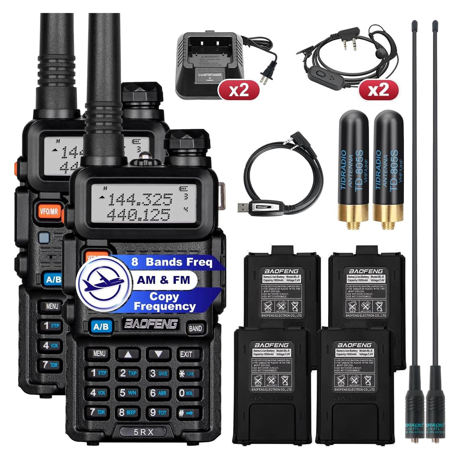 Baofeng 5RX Radio Ham Multibanda VHF UHF 4 Baterías 1800mAh