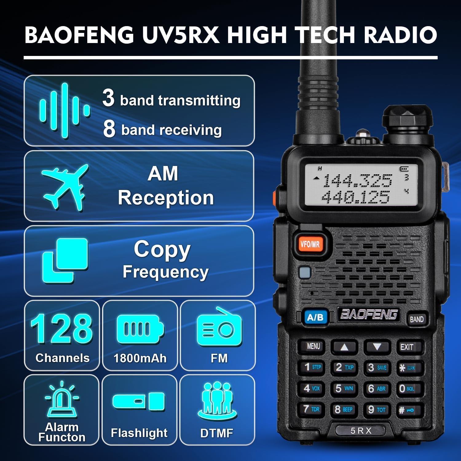 Baofeng 5RX Radio Ham Multibanda VHF UHF 4 Baterías 1800mAh