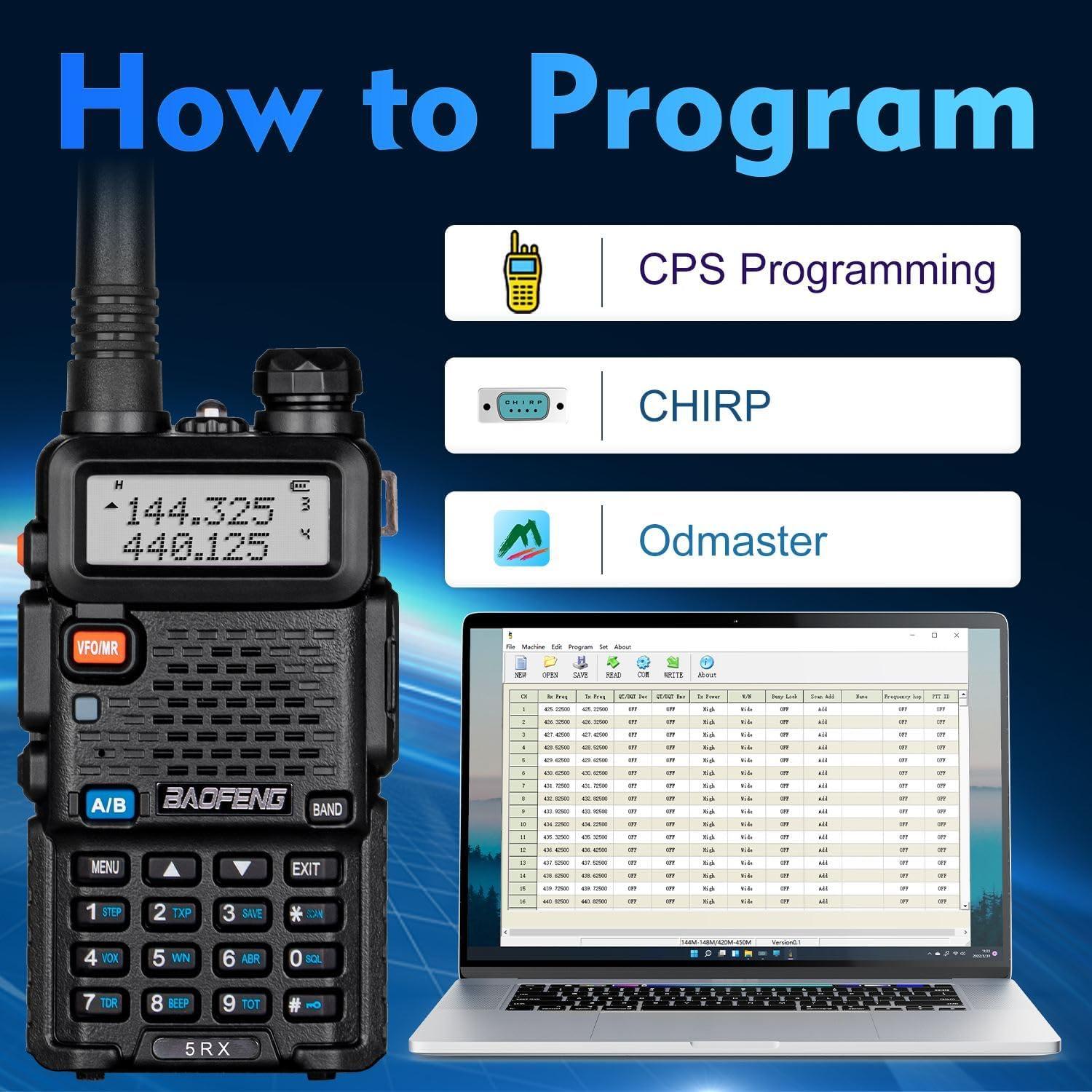 Baofeng 5RX Radio Ham Multibanda VHF UHF 4 Baterías 1800mAh