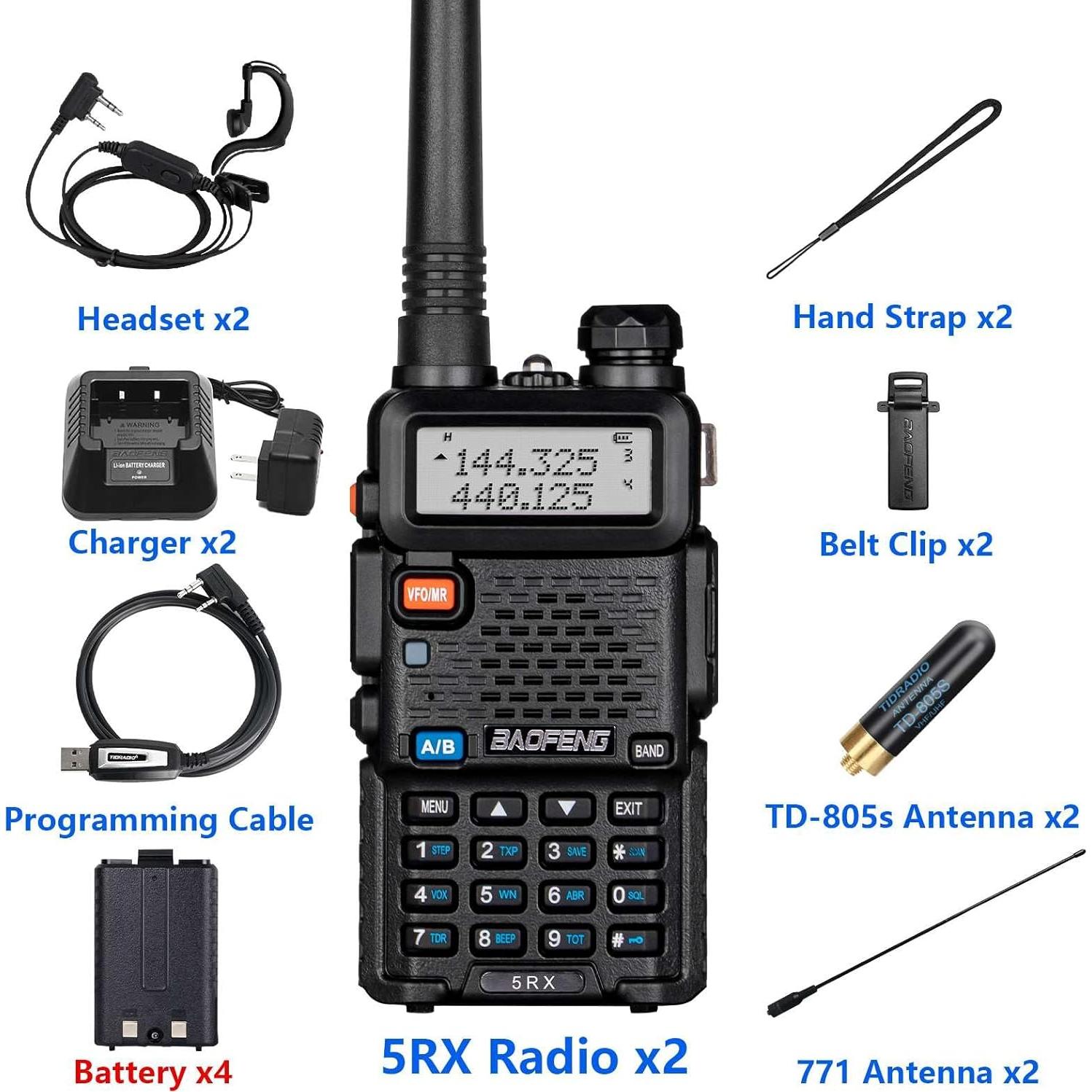 Baofeng 5RX Radio Ham Multibanda VHF UHF 4 Baterías 1800mAh