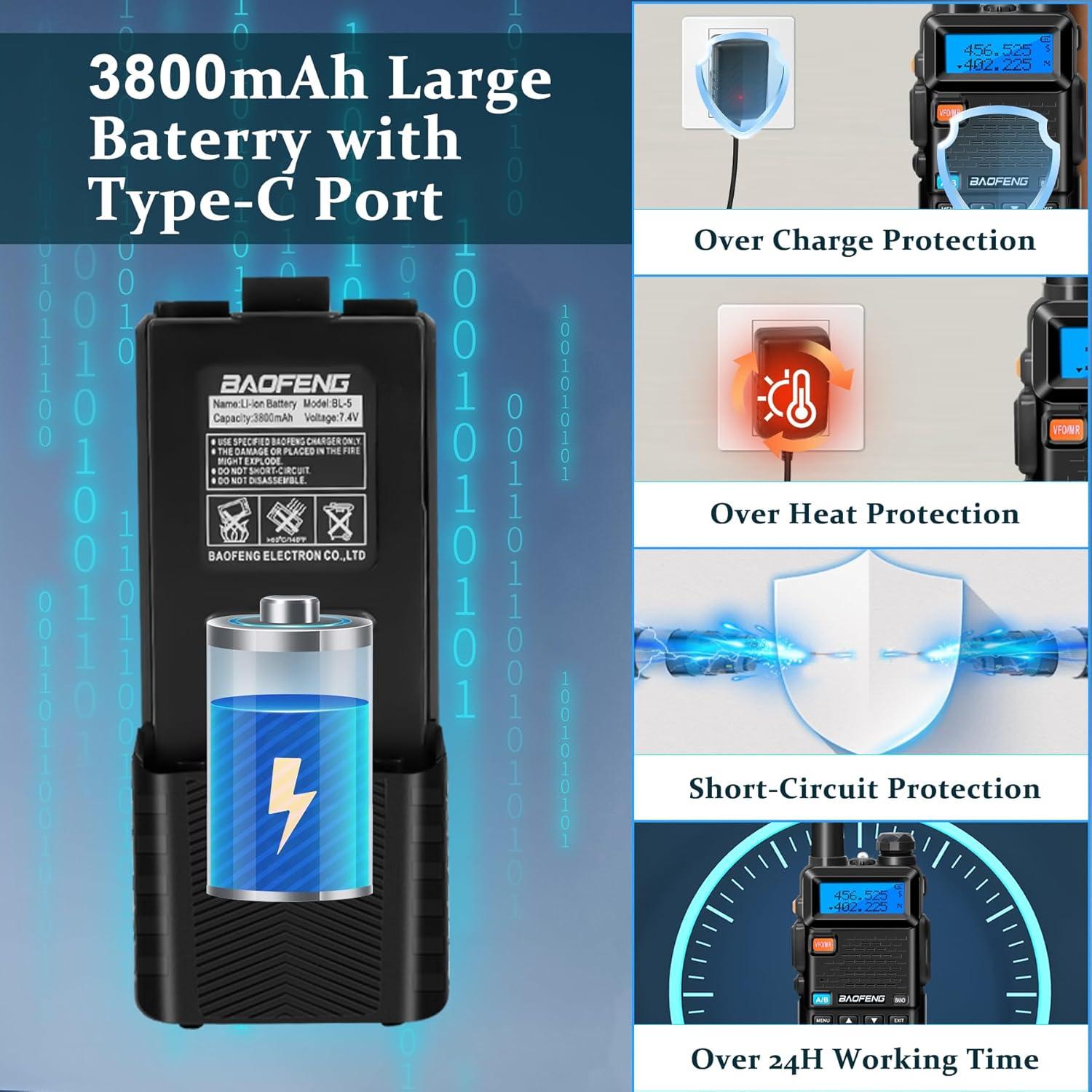 Radio BAOFENG UV-5R 8W Doble Banda 3800mAh Walkie Talkie