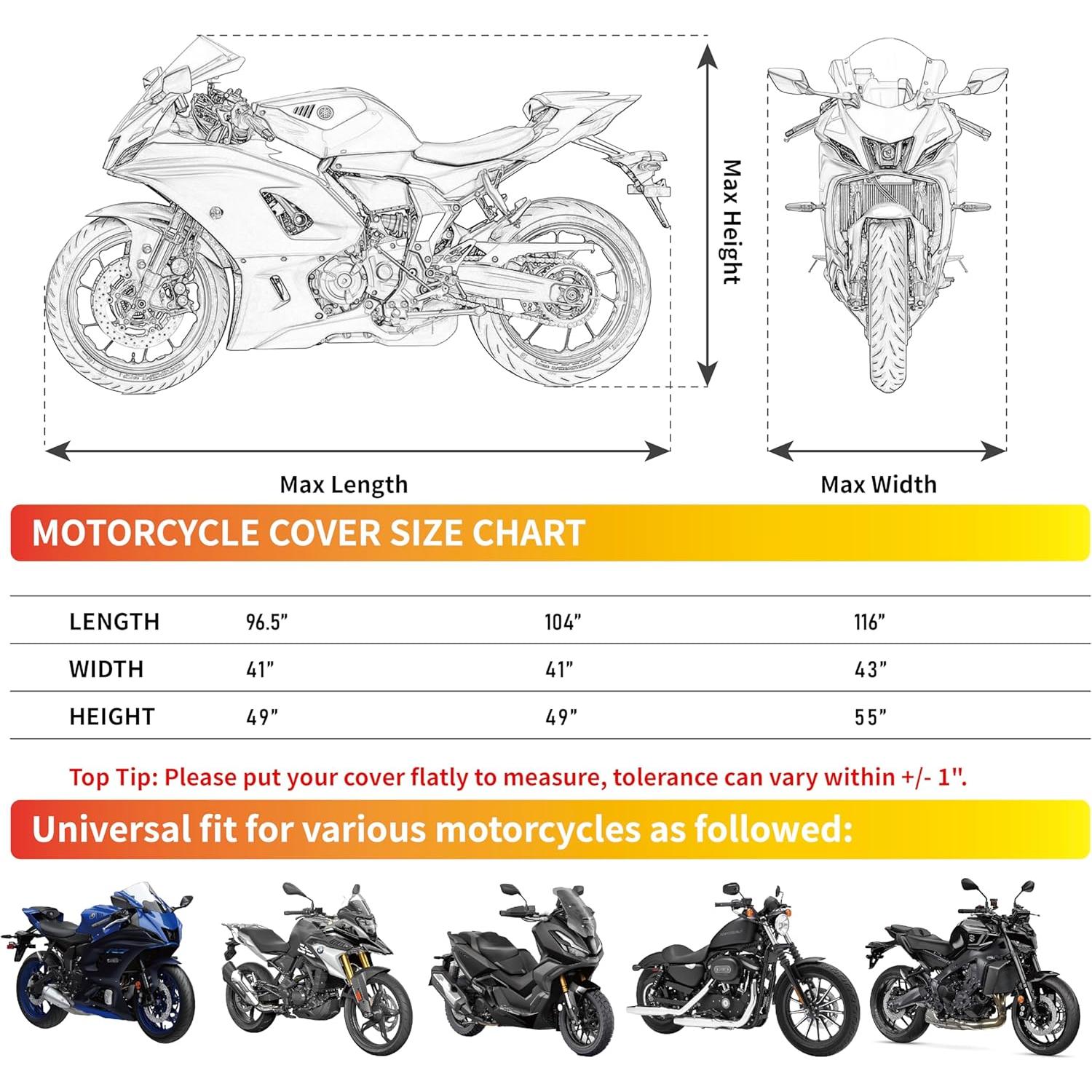 Funda de Motocicleta Impermeable Wrypun 264 cm con Agujeros para Candado