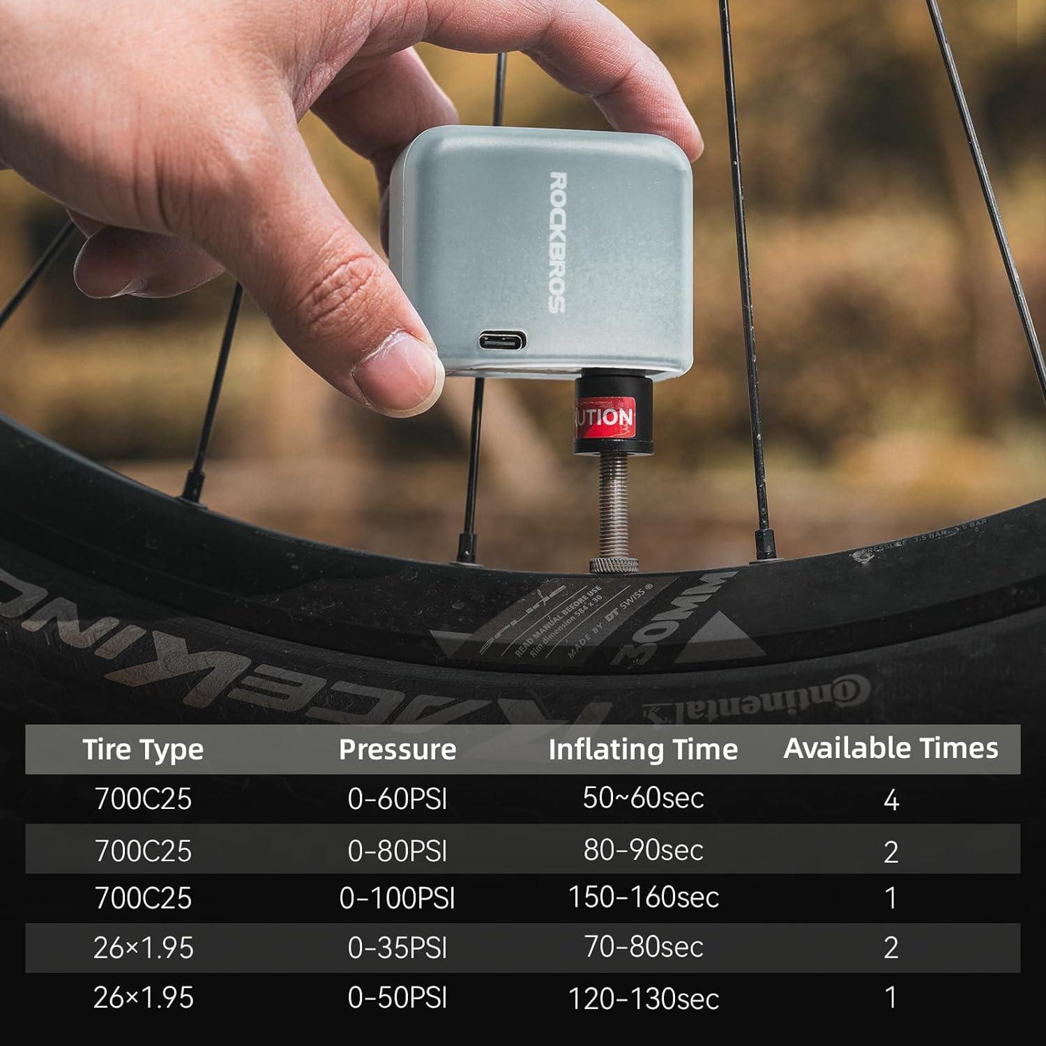 ROCKBROS Mini Bike Pump AS1 Portable Electric Bicycle Pump100PSI Tiny Bike Air Pump Tire Inflator Type-C Rechargeable Battery with Presta Schrader Valve, Cycling Gifts for Men Women