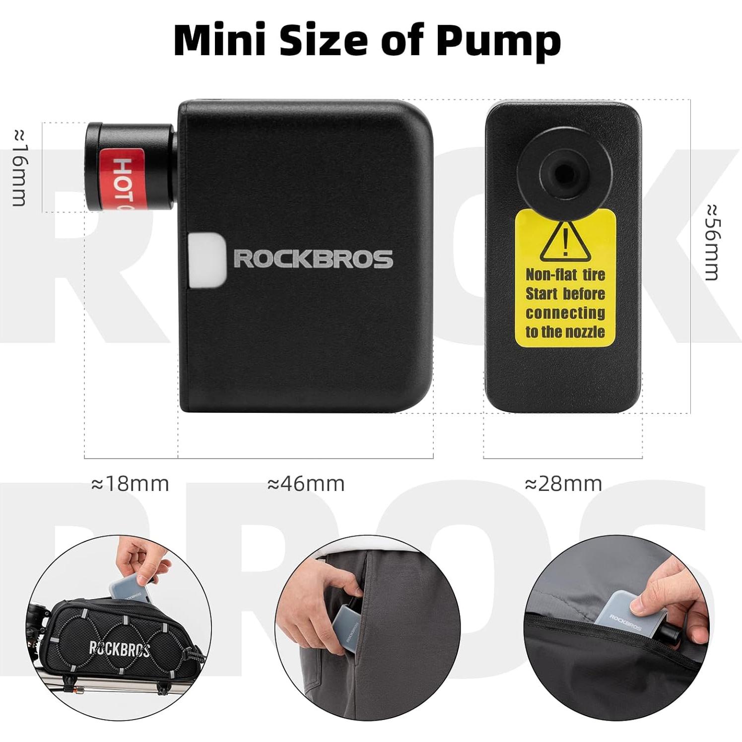 ROCKBROS Mini Bike Pump AS1 Portable Electric Bicycle Pump100PSI Tiny Bike Air Pump Tire Inflator Type-C Rechargeable Battery with Presta Schrader Valve, Cycling Gifts for Men Women