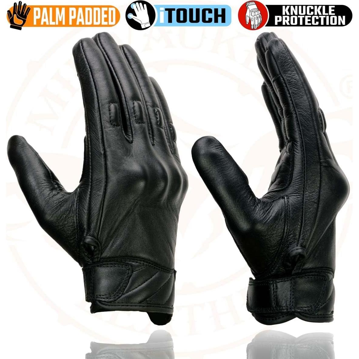 Guantes de motocicleta Milwaukee Leather MG7501 de cuero negro con pantalla táctil