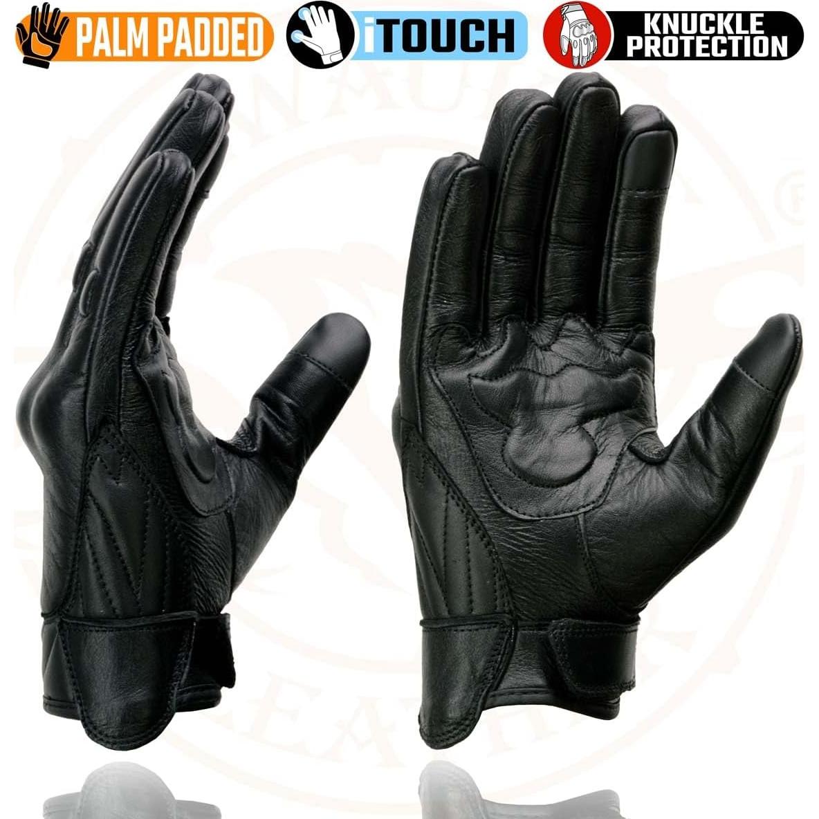 Guantes de motocicleta Milwaukee Leather MG7501 de cuero negro con pantalla táctil