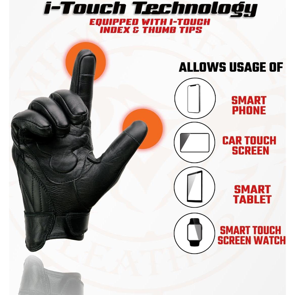 Guantes de motocicleta Milwaukee Leather MG7501 con gel y táctil