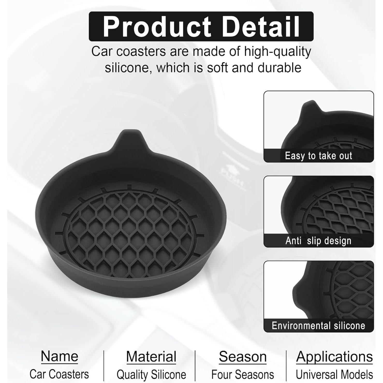 Posavasos de Silicona SINGARO para Coche - Juego de 4 Negro