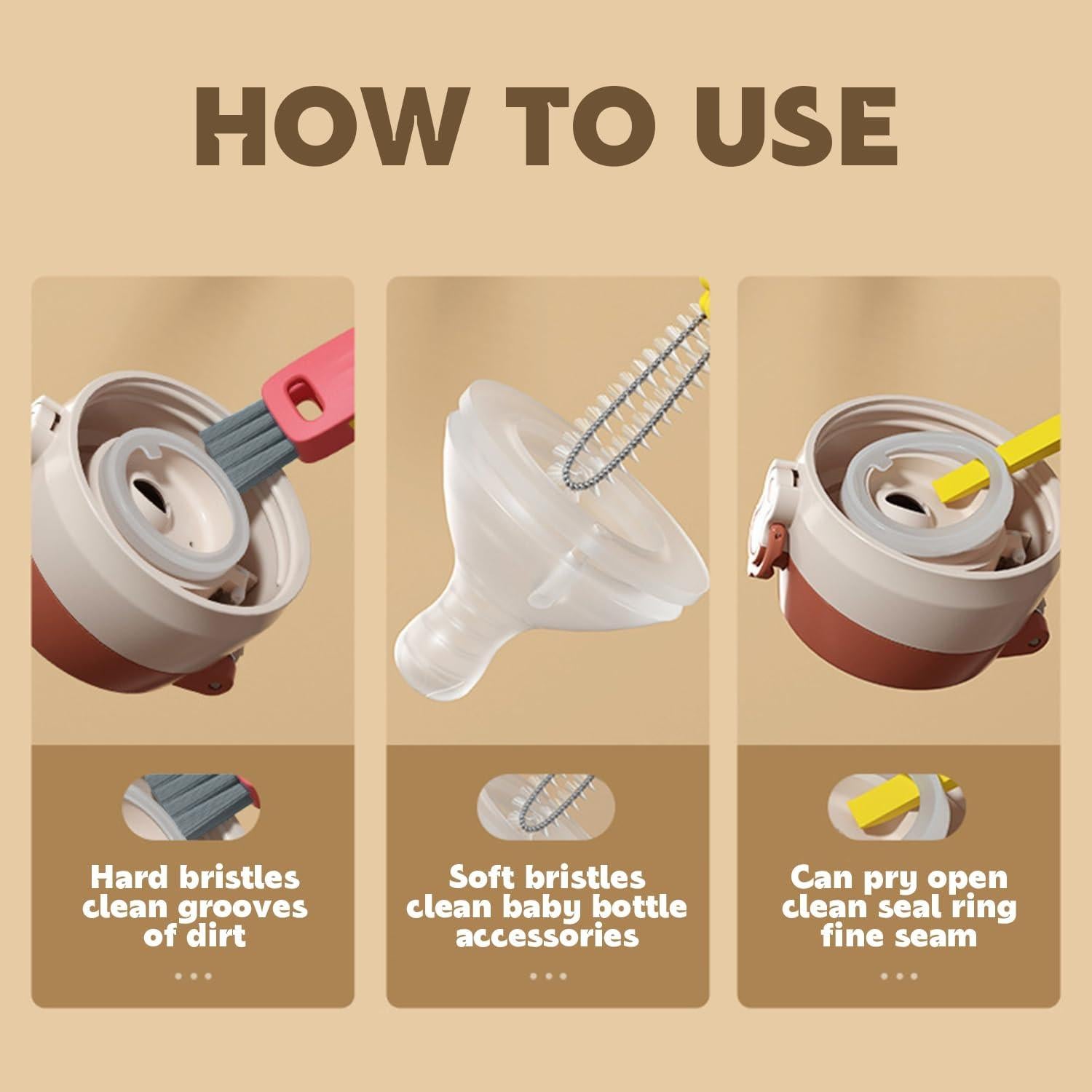 Juego de Cepillos de Limpieza 3 en 1 HRXFOZ - Nylon, 3 Unidades