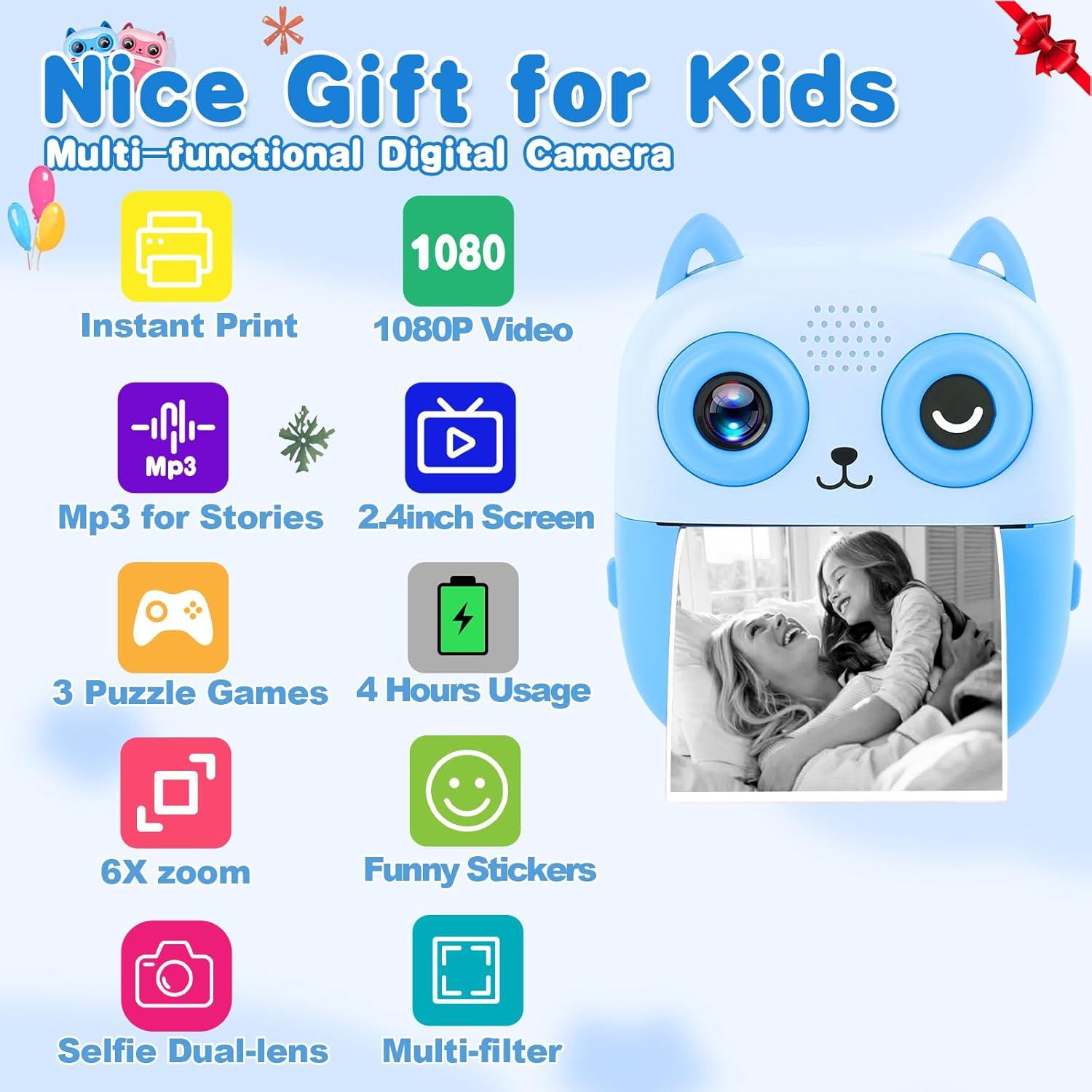 Cámara Instantánea CILSER para Niños 32GB Doble Lente 1080P