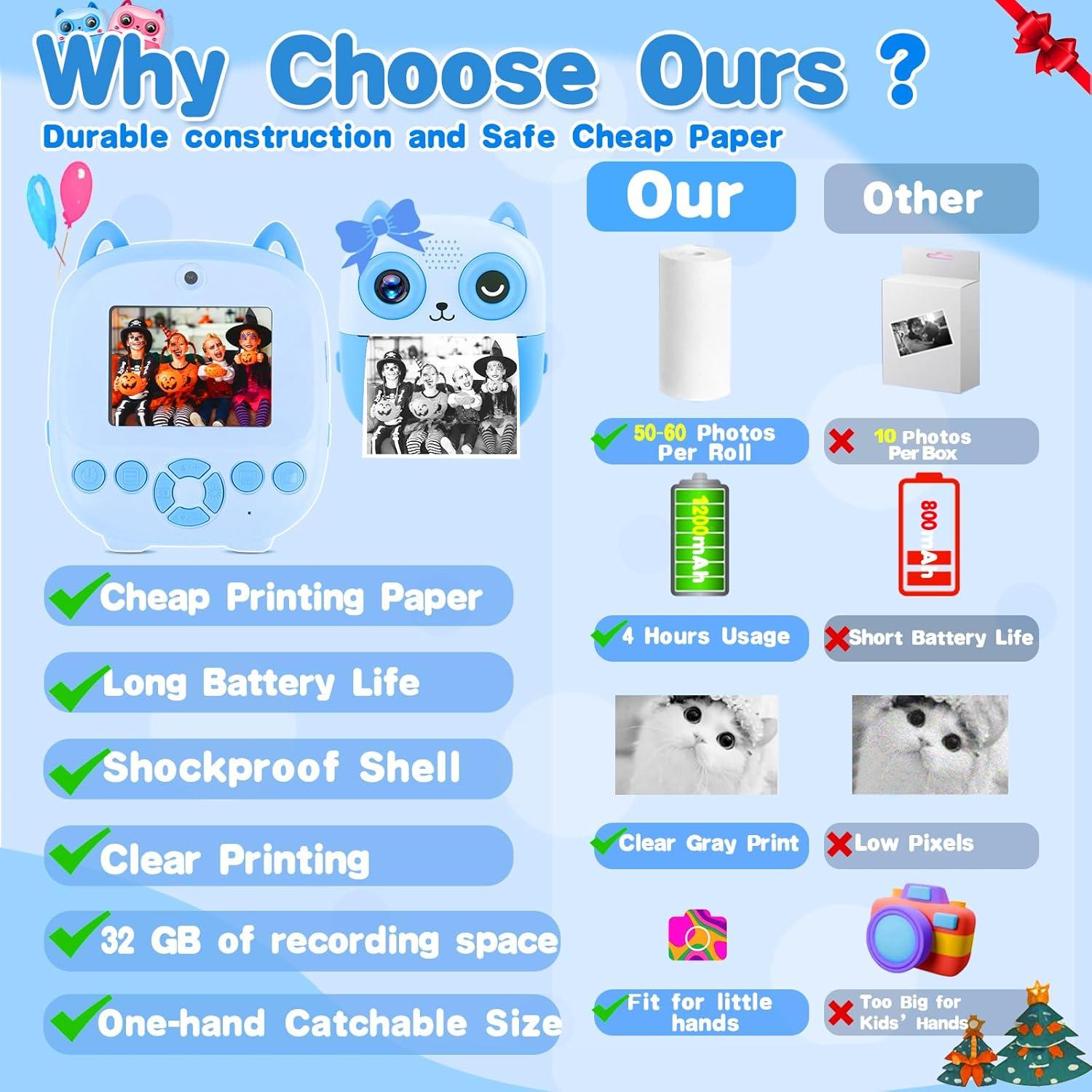 Cámara Instantánea CILSER para Niños 32GB Doble Lente 1080P