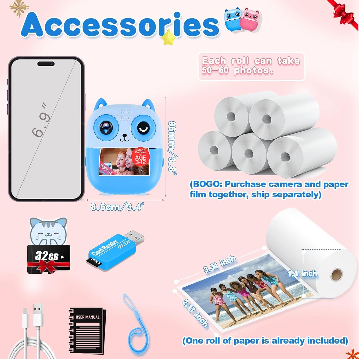 Cámara Instantánea CILSER para Niños 32GB Doble Lente 1080P