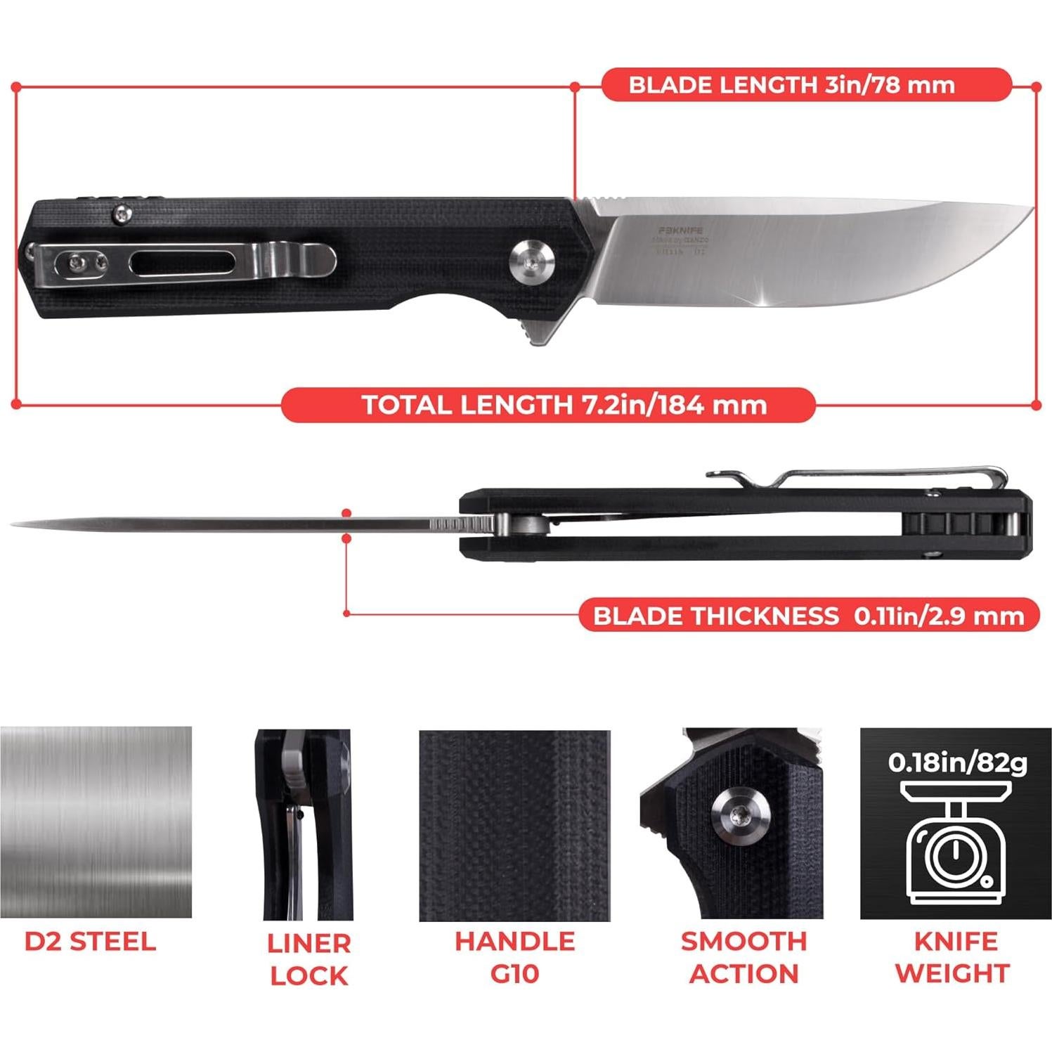 Cuchillo Plegable Firebird Ganzo FH11S-BK G10 Negro EDC