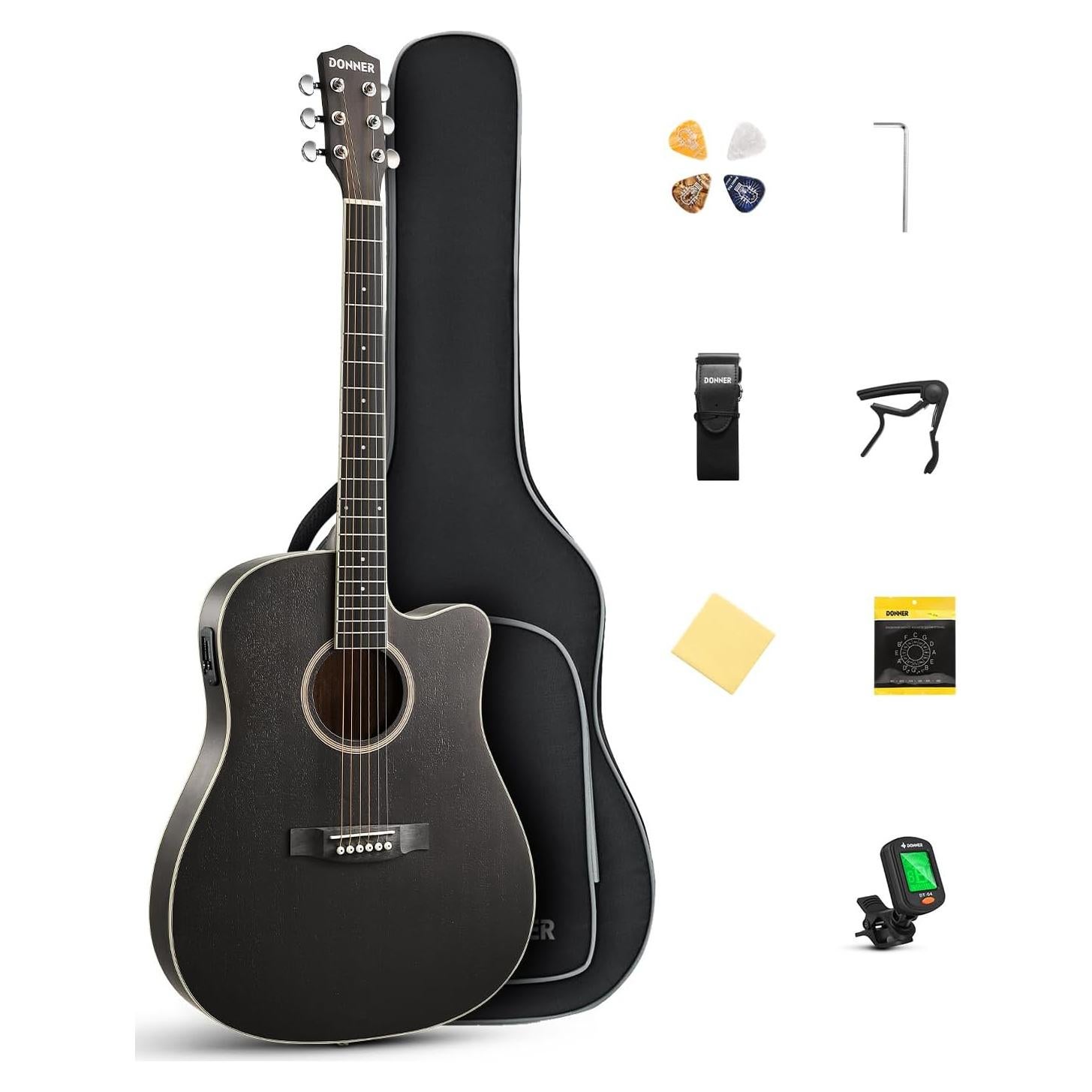 Guitarra Acústica Eléctrica Donner 41" con Kit para Principiantes