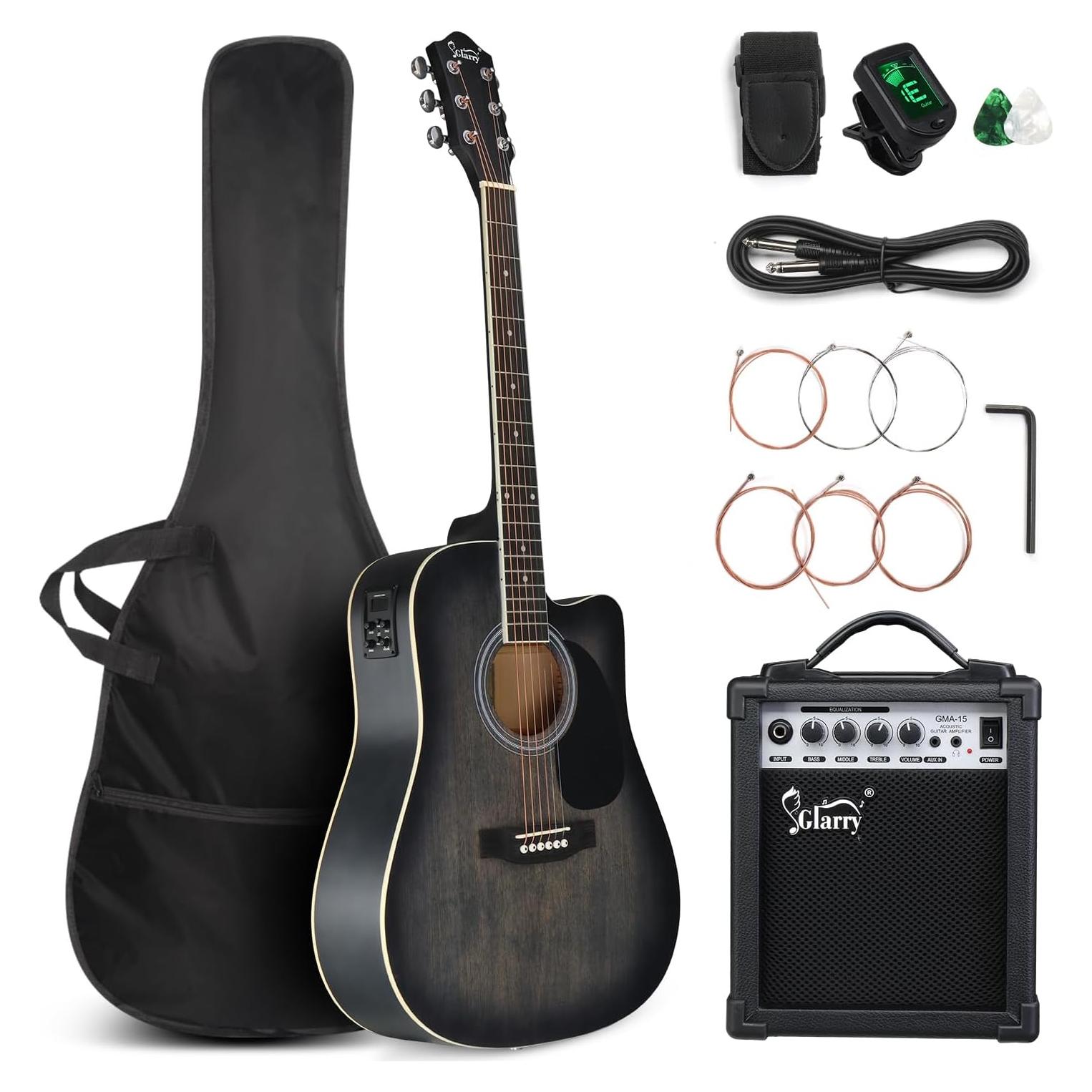 Guitarra Acústica Eléctrica Glarry AEG-Black-70 41" para Principiantes