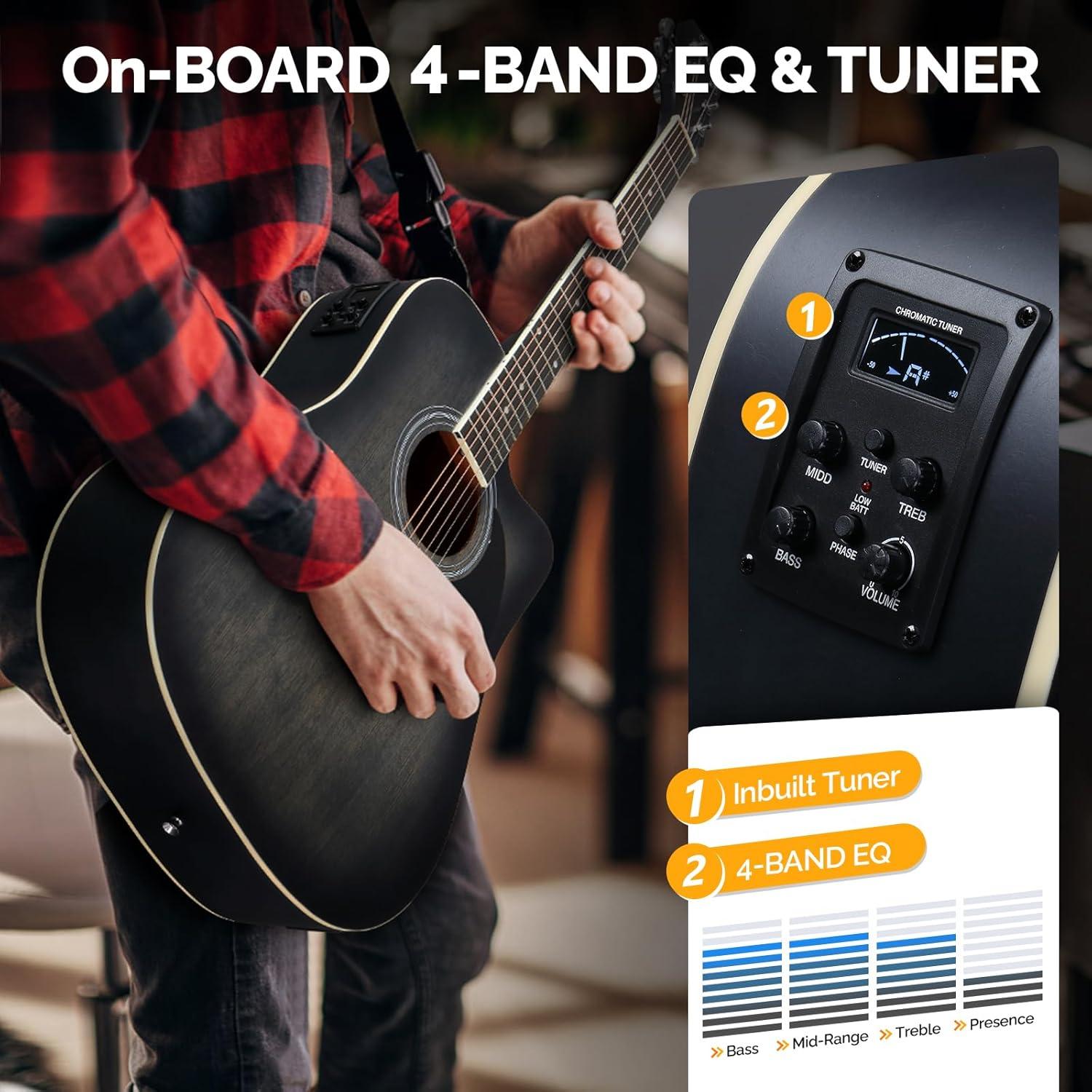 Guitarra Acústica Eléctrica Glarry AEG-Black-70 41" para Principiantes