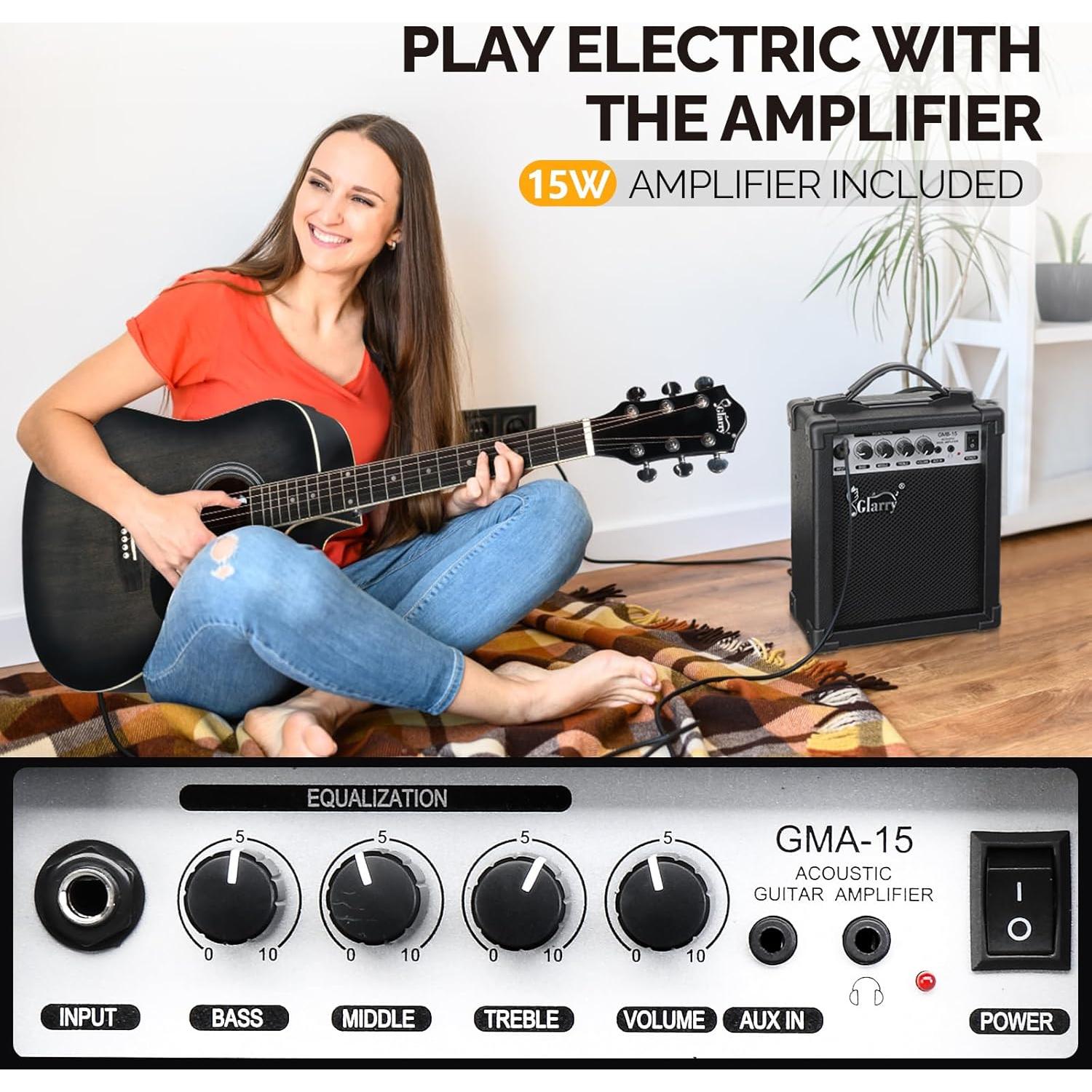 Guitarra Acústica Eléctrica Glarry AEG-Black-70 41" para Principiantes