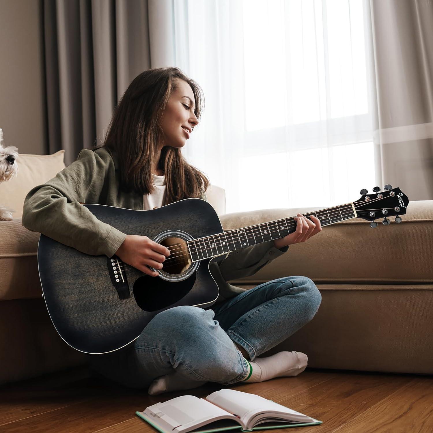 Guitarra Acústica Eléctrica Glarry AEG-Black-70 41" para Principiantes