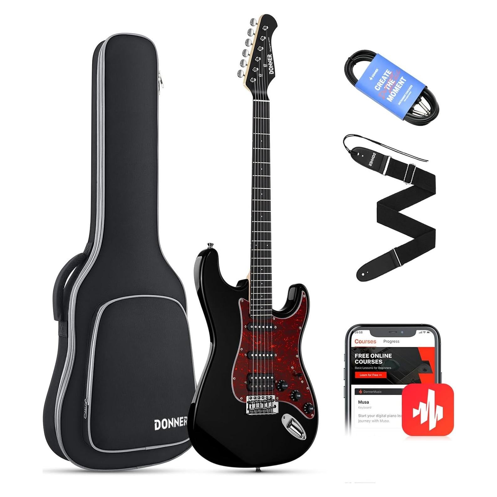 Guitarra Eléctrica Donner DST-200 39" Cuerpo Sólido Negro