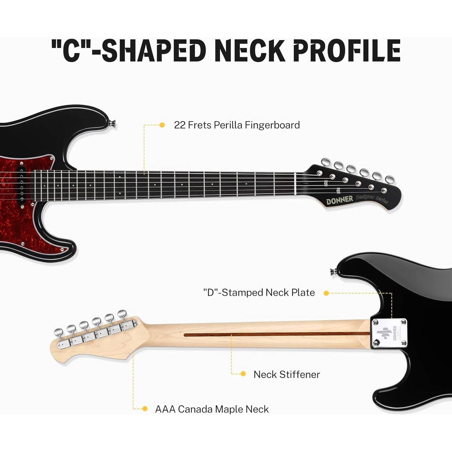 Guitarra Eléctrica Donner DST-200 39" Cuerpo Sólido Negro